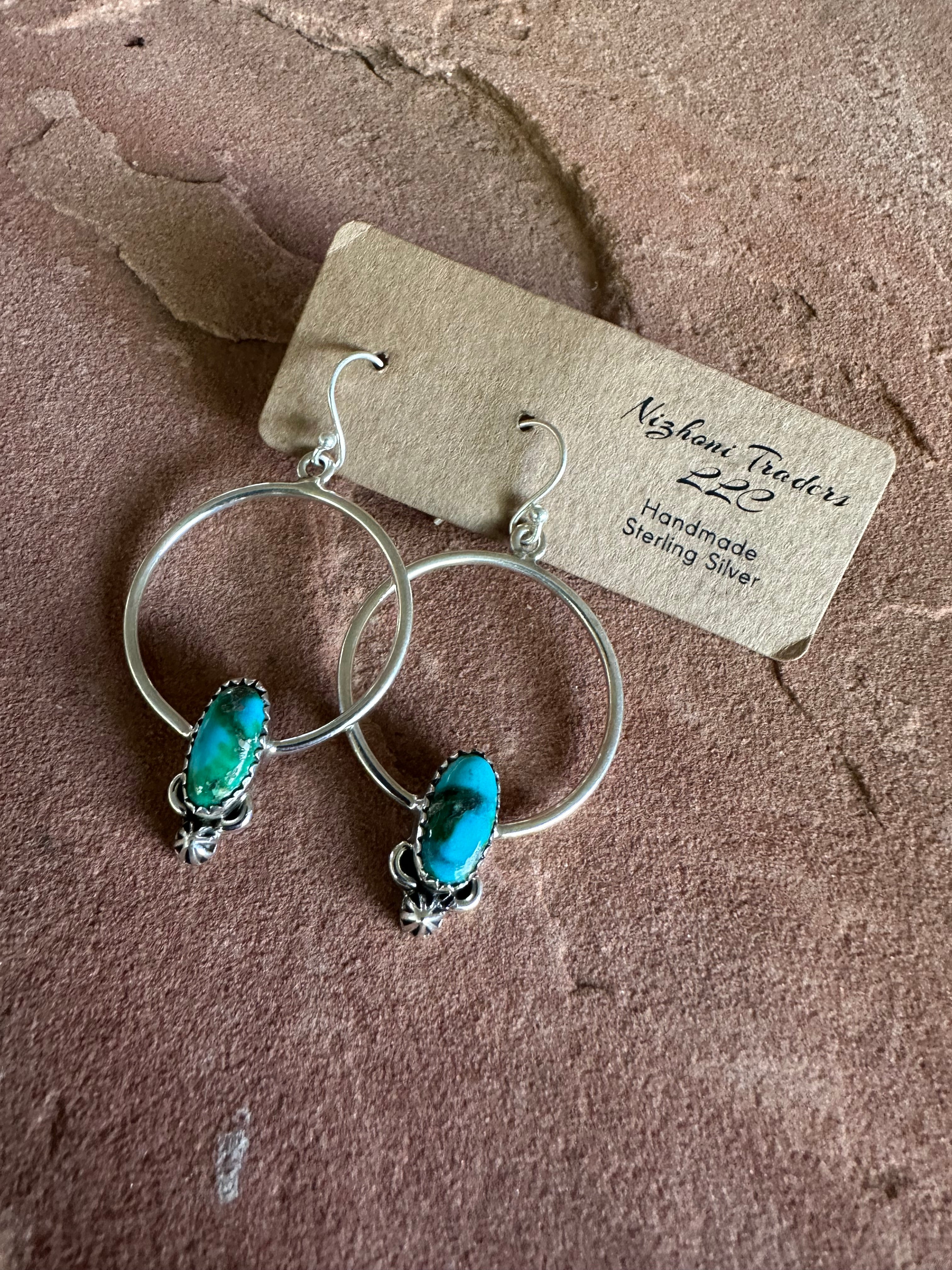 Handmade Sonoran Turquoise and Sterling Silver Hoop Earrings MORE BLUES