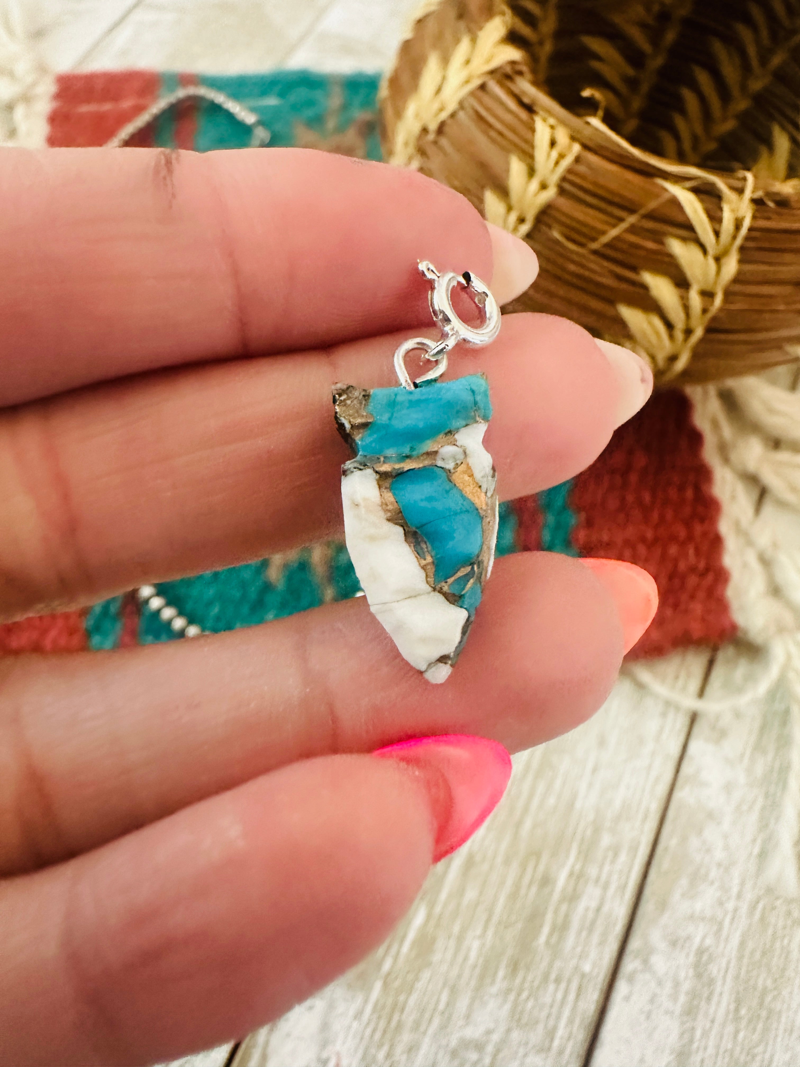 Handcrafted & Hand Carved Blue Mojave Arrowhead Charm