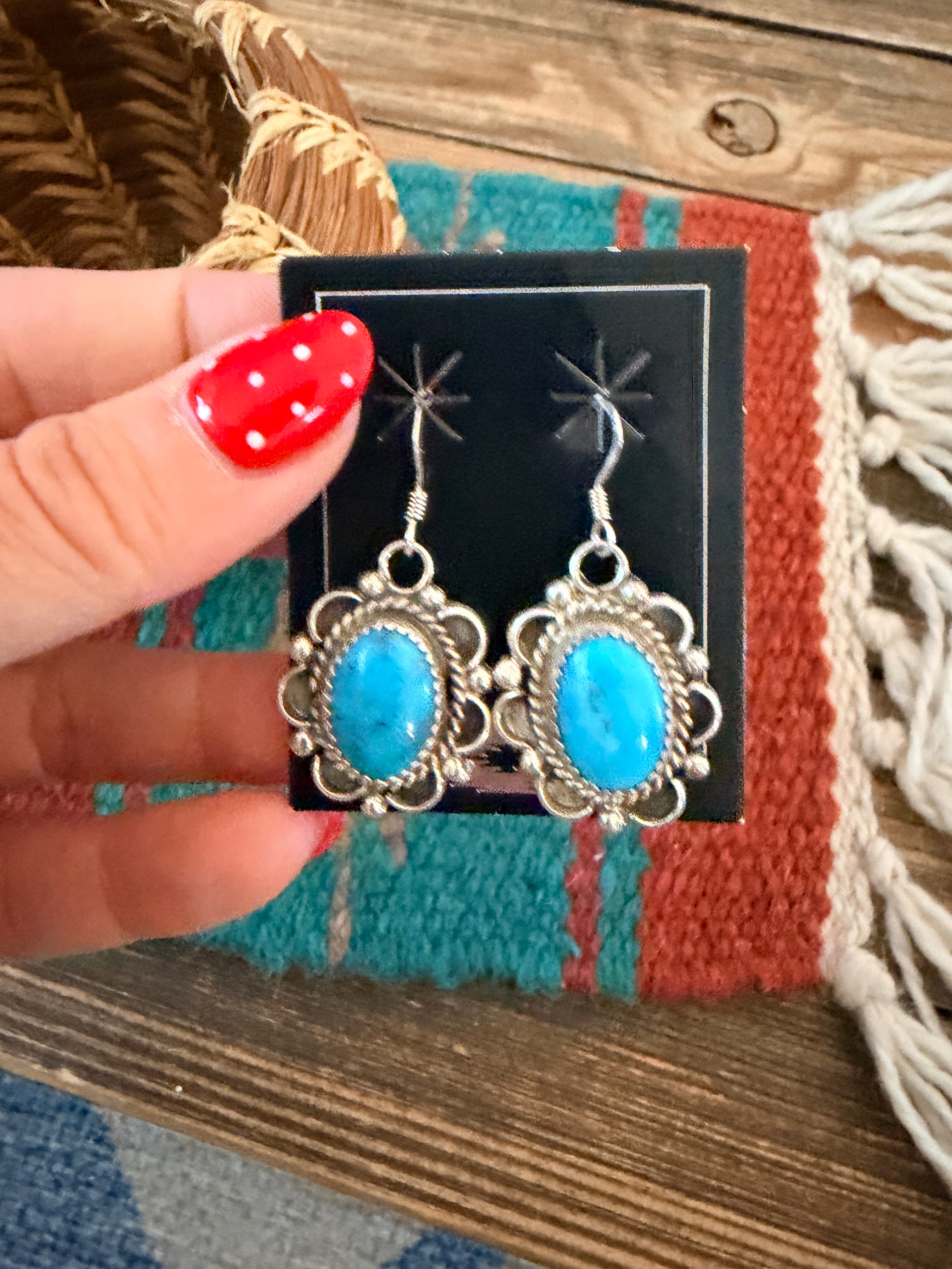 Handcrafted Kingman Turquoise & Sterling Silver Dangle Earrings