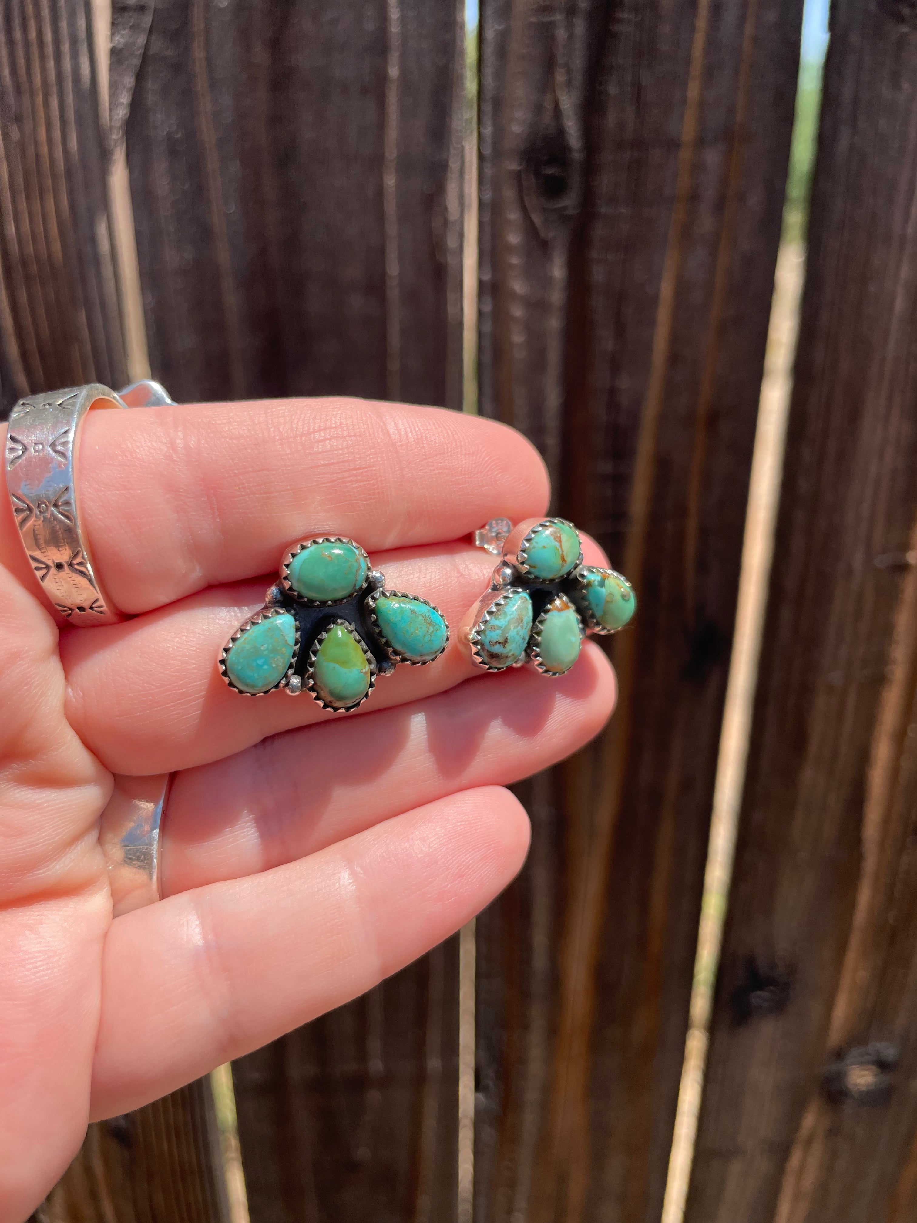 Nizhoni “The Backroads” Turquoise & Sterling Silver 4 Stone Earrings Handmade