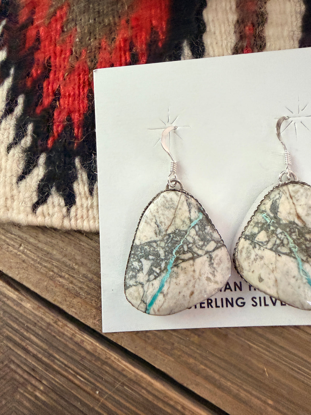 Handcrafted Ribbon Turquoise & Sterling Silver Dangle Earrings by Lorenzo Arviso Jr.