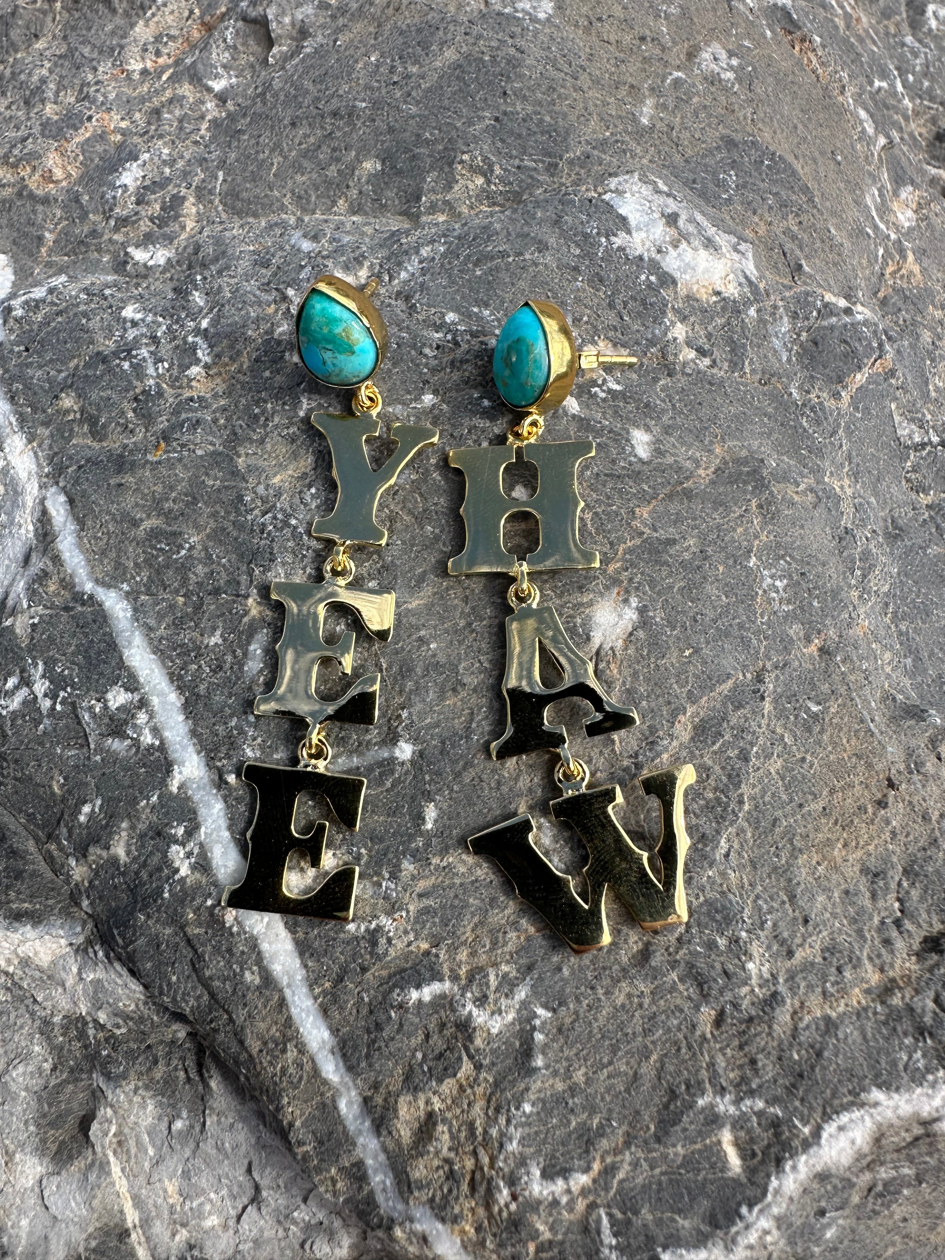 “The Golden Collection”  YEE HAW Handmade Gold Plated Natural Turquoise Earrings