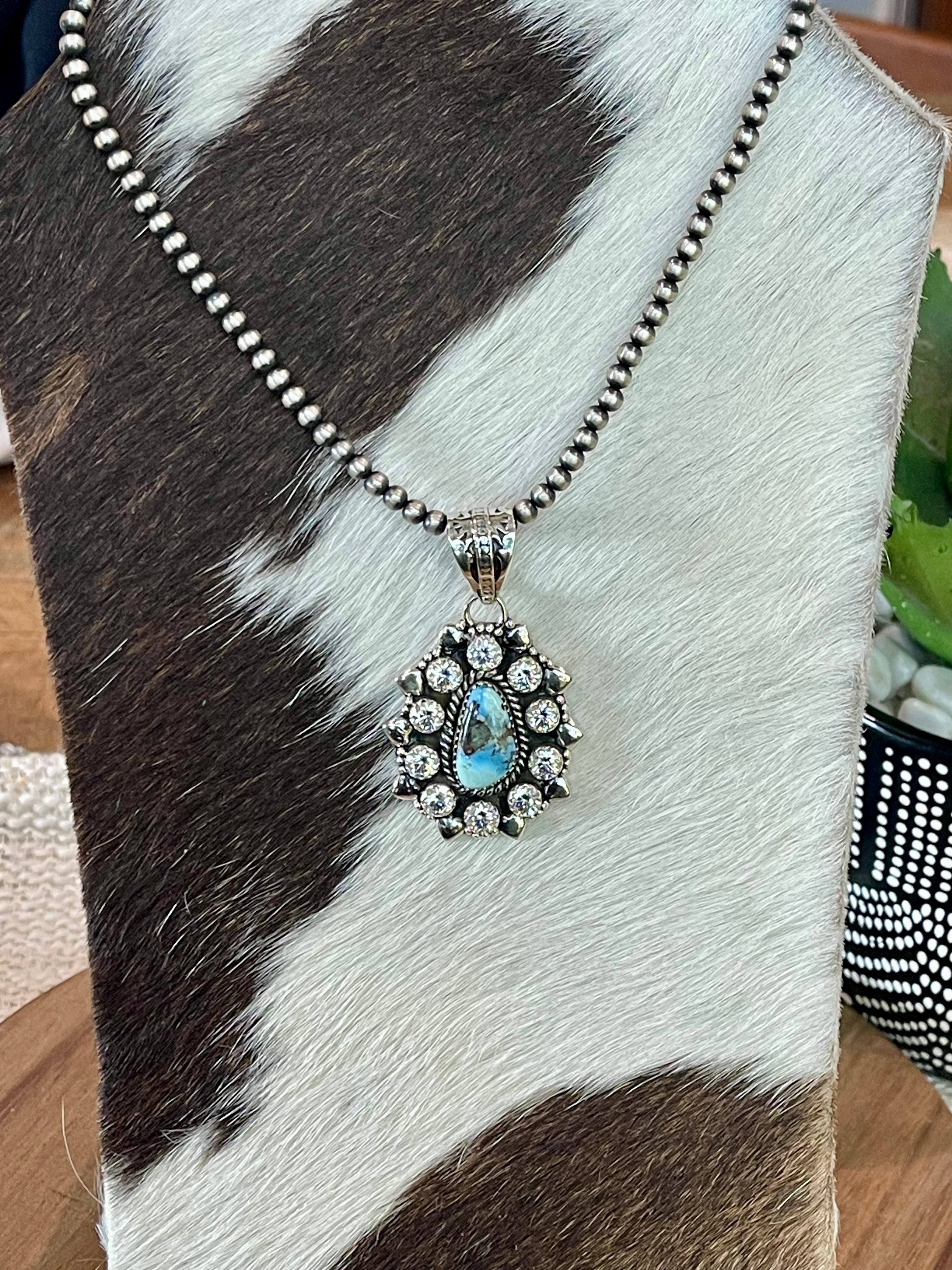 Handcrafted Sterling Silver , Golden Hills & CZ Cluster Pendant