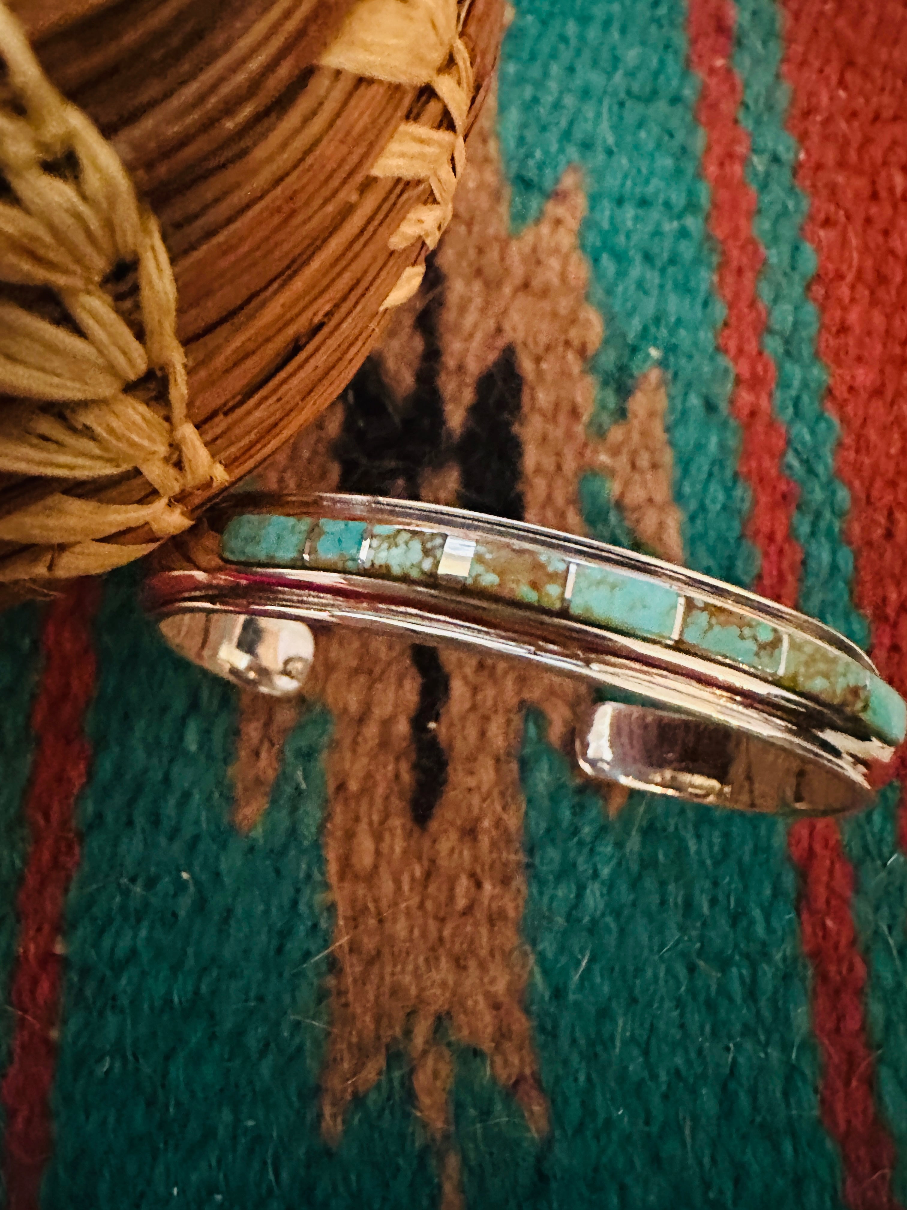 Navajo Turquoise & Sterling Silver Inlay Cuff Bracelet