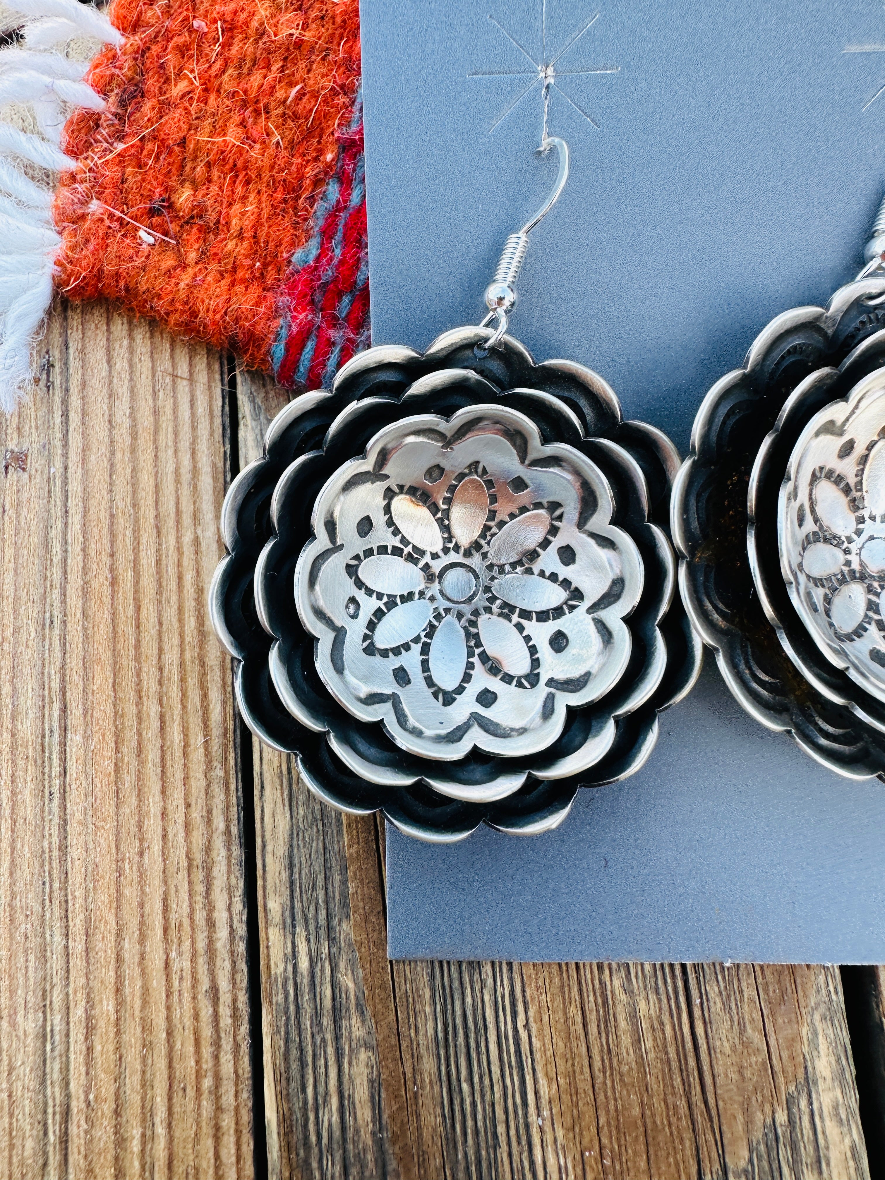 Handcrafted Sterling Silver Concho Dangle Earrings by Leander Tahe