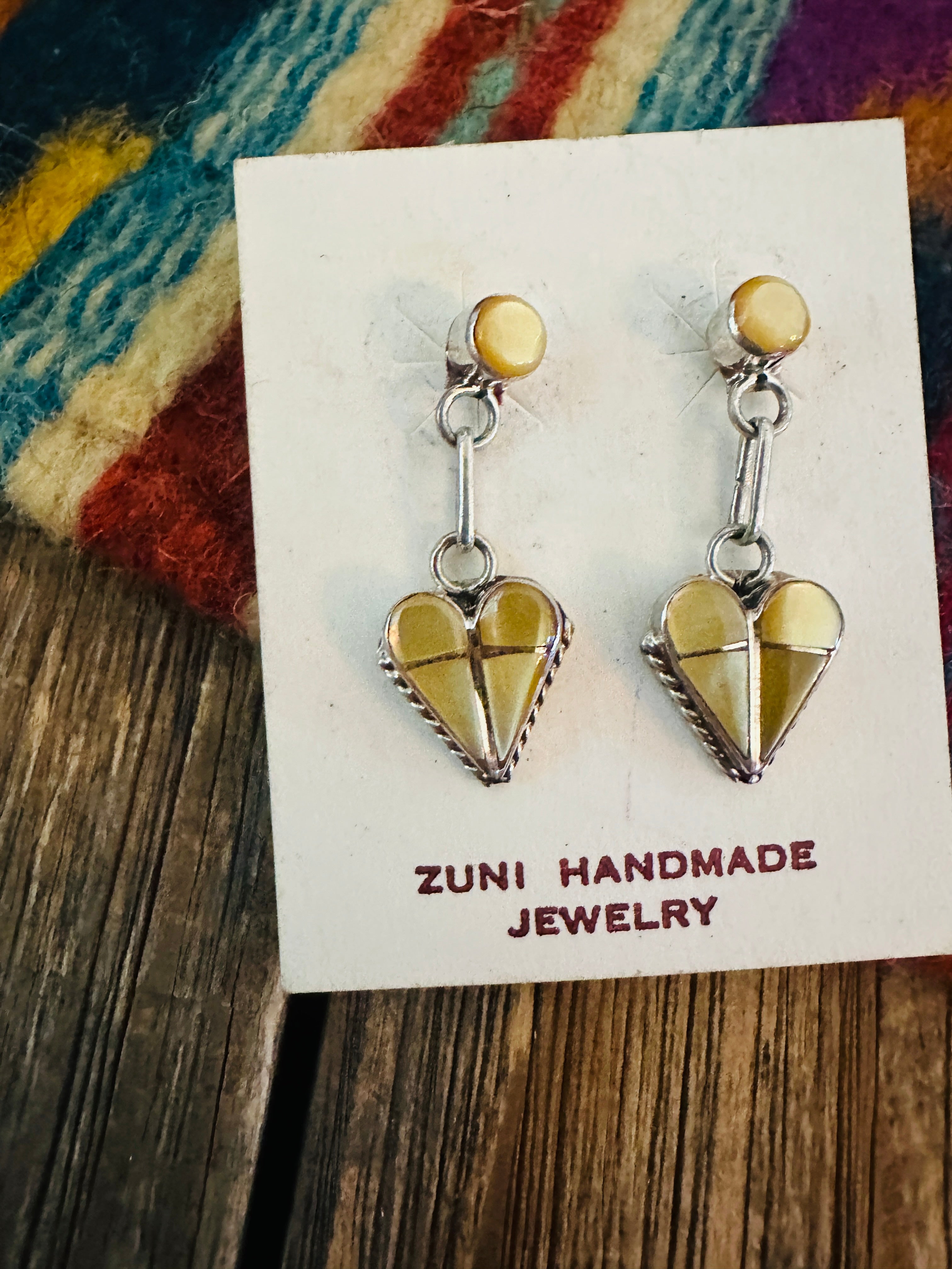 Handcrafted Mother of Pearl & Sterling Silver Heart Dangle Earrings
