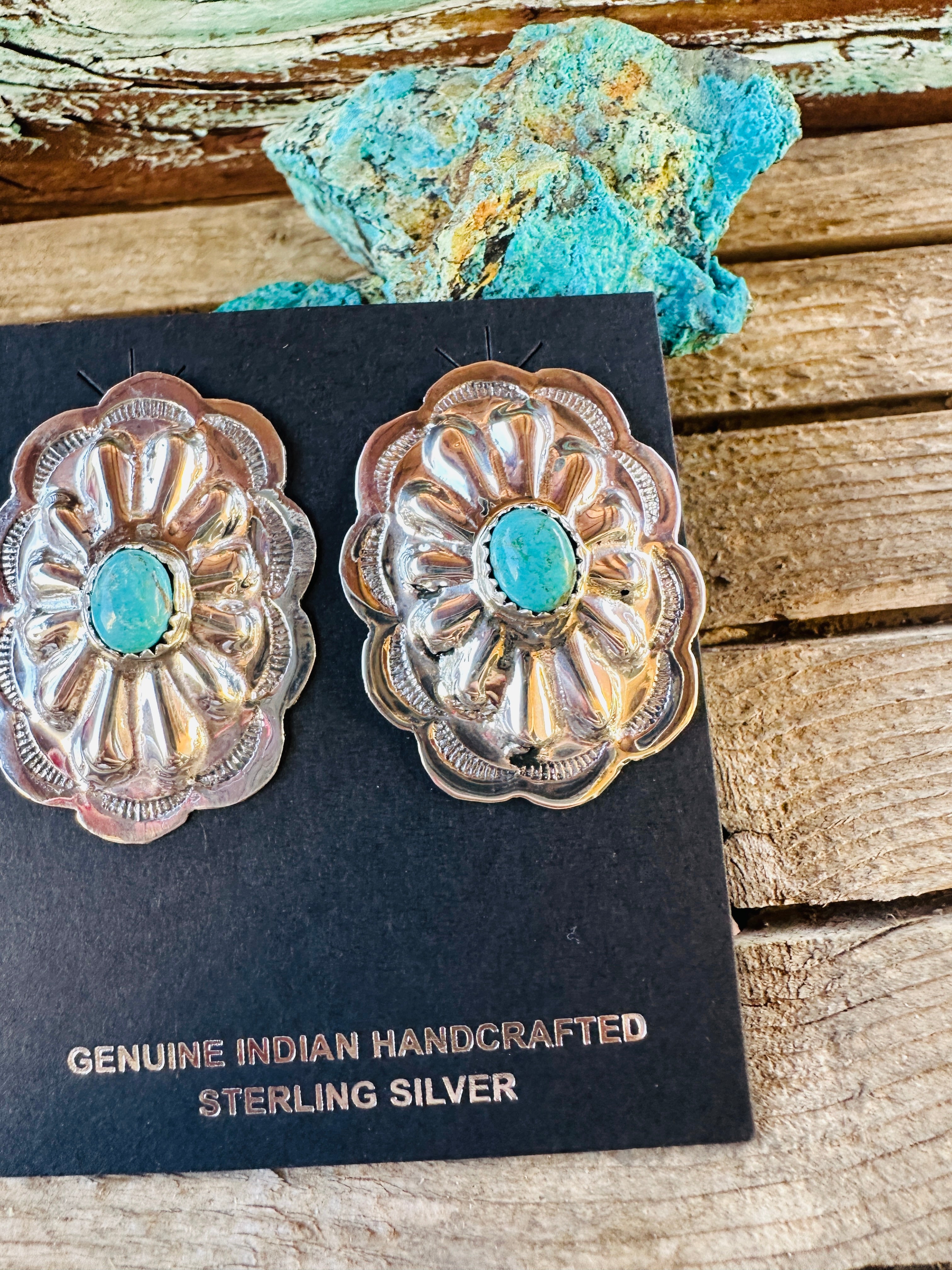 Handcrafted Turquoise & Sterling Silver Concho Post Earrings