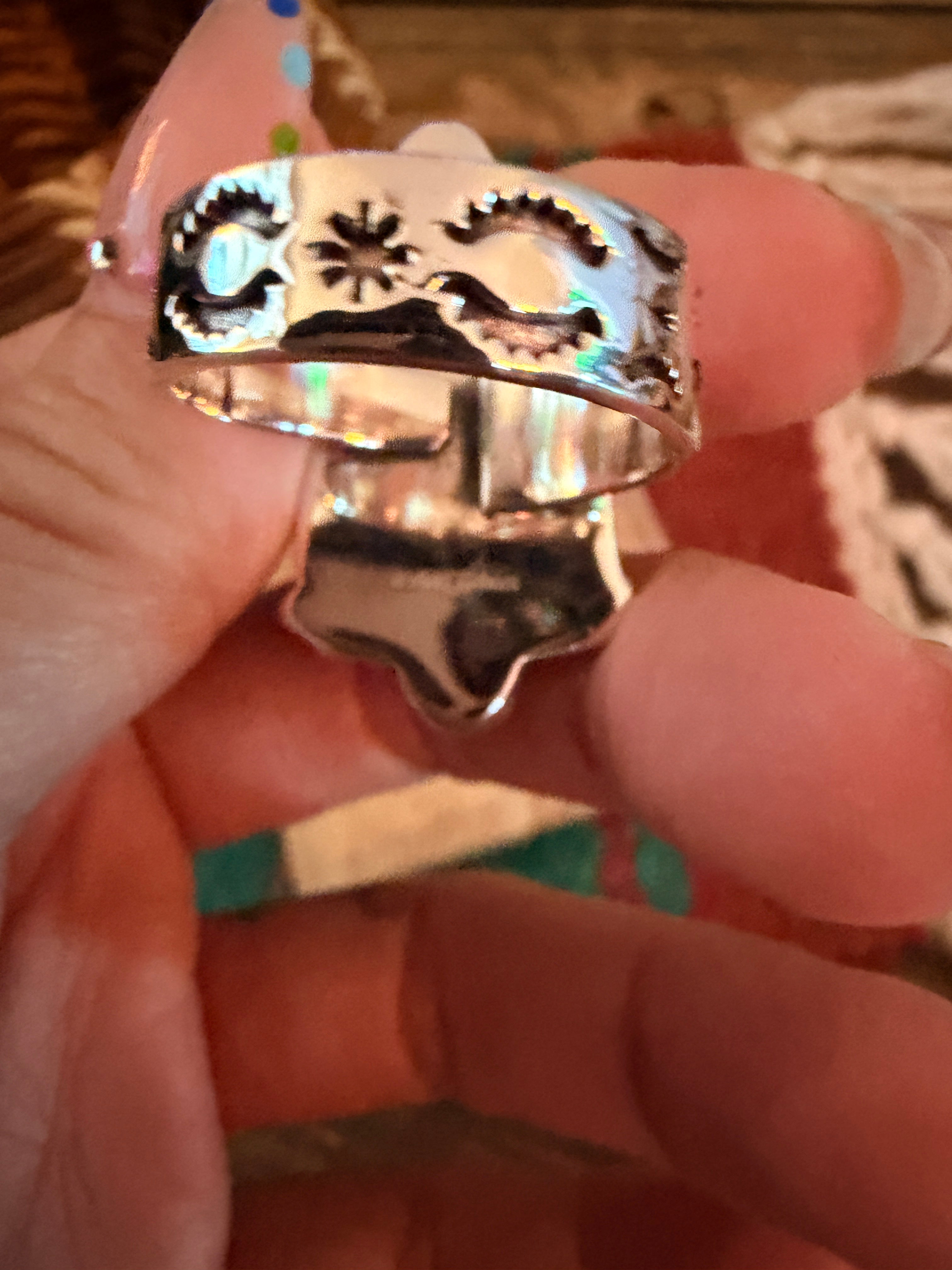 Handmade Sterling Silver Number 8 Turquoise Adjustable Ring Signed Nizhoni