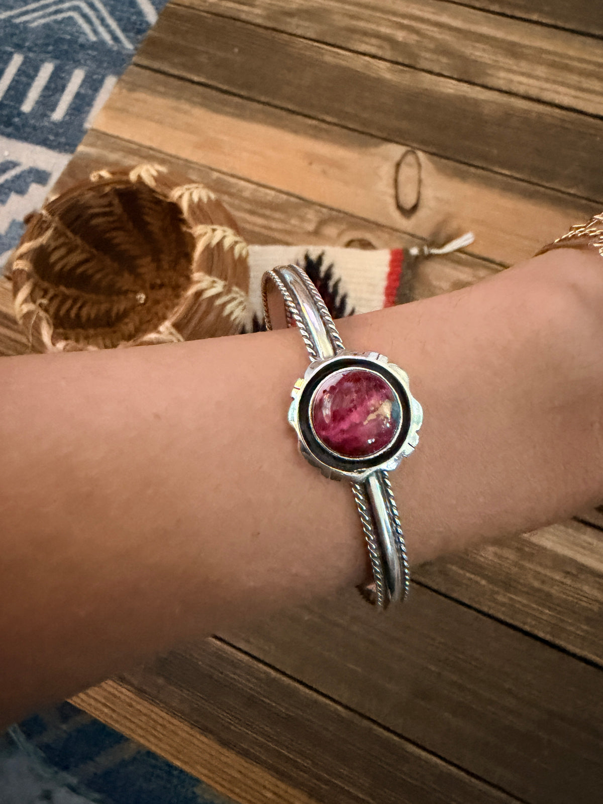 Handcrafted Pink Dream Mojave & Sterling Silver Cuff Bracelet