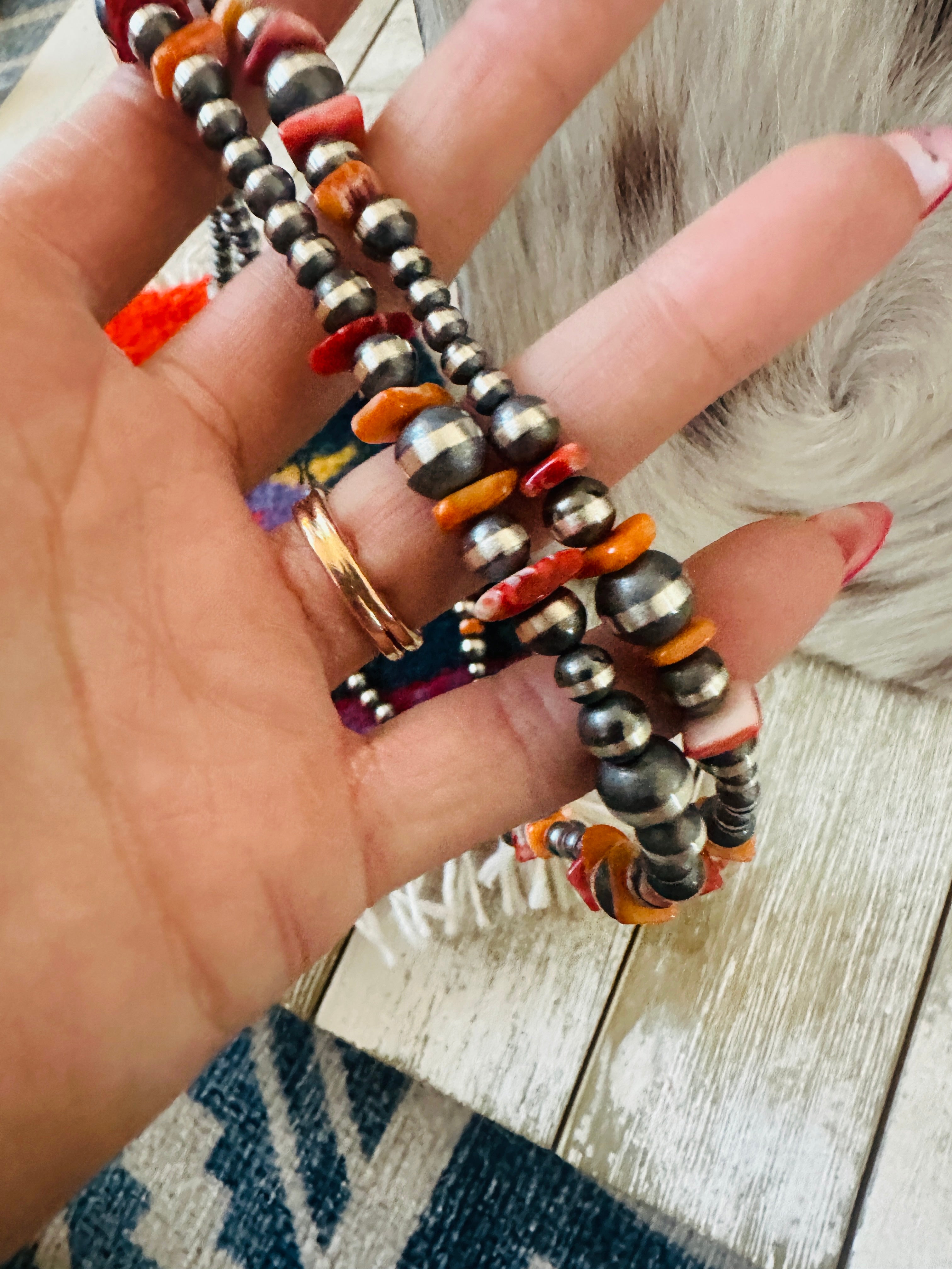 Handcrafted Sterling Silver & Spiny Oyster Beaded Necklace