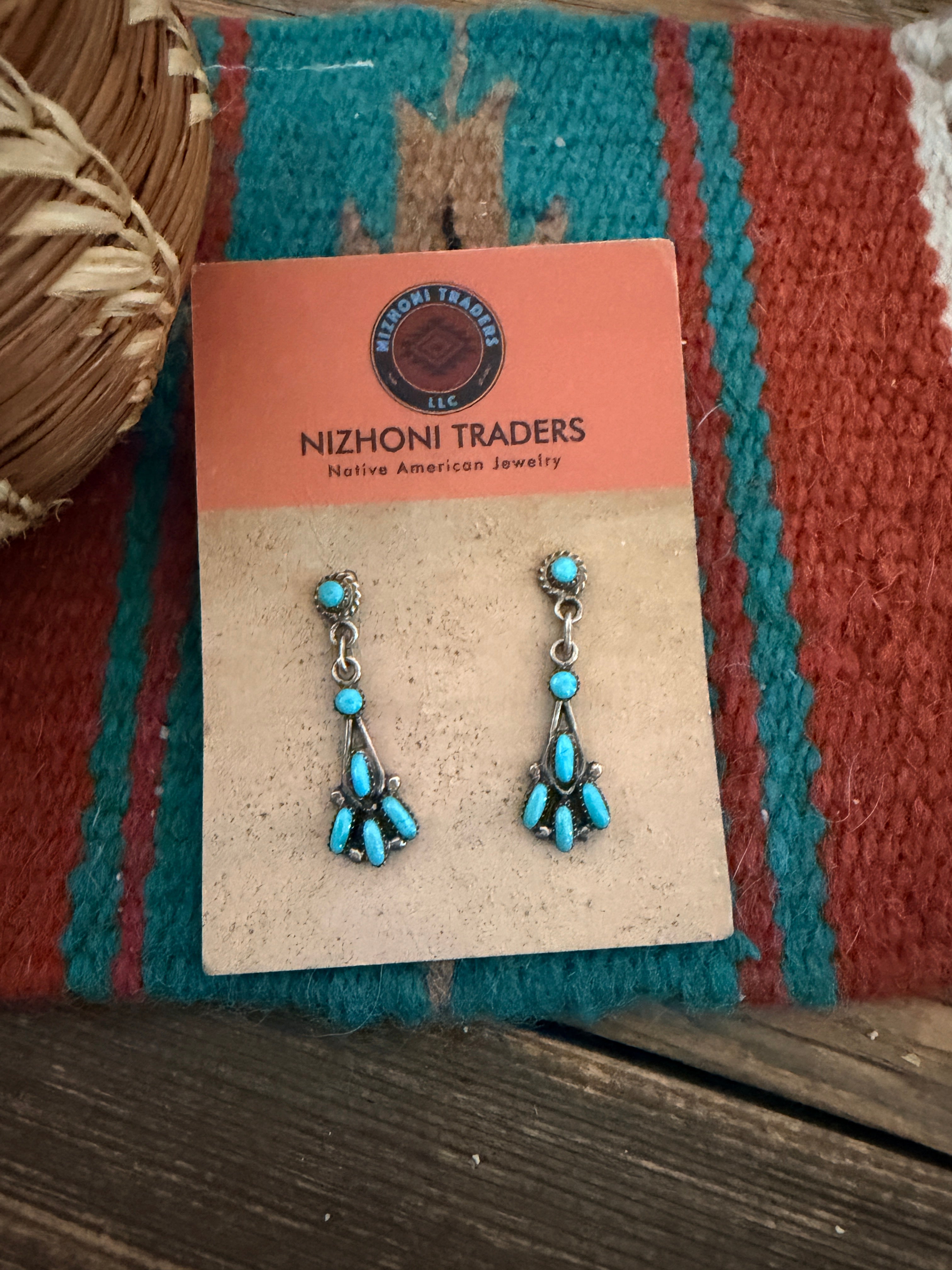 Handcrafted Old Pawn Sterling Silver & Turquoise Dangle Earrings