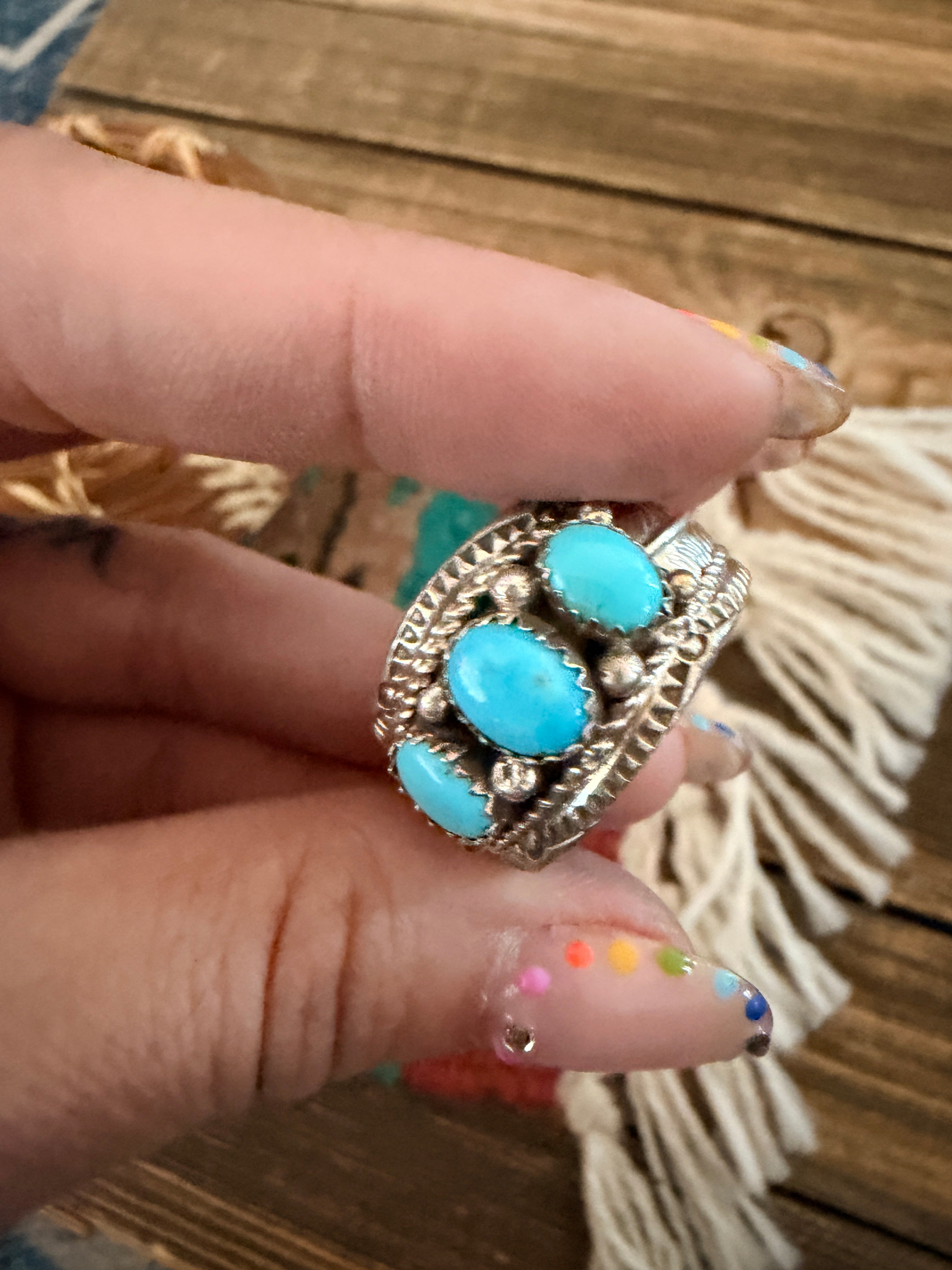 Handcrafted Turquoise & Sterling Silver Band Ring Size 11