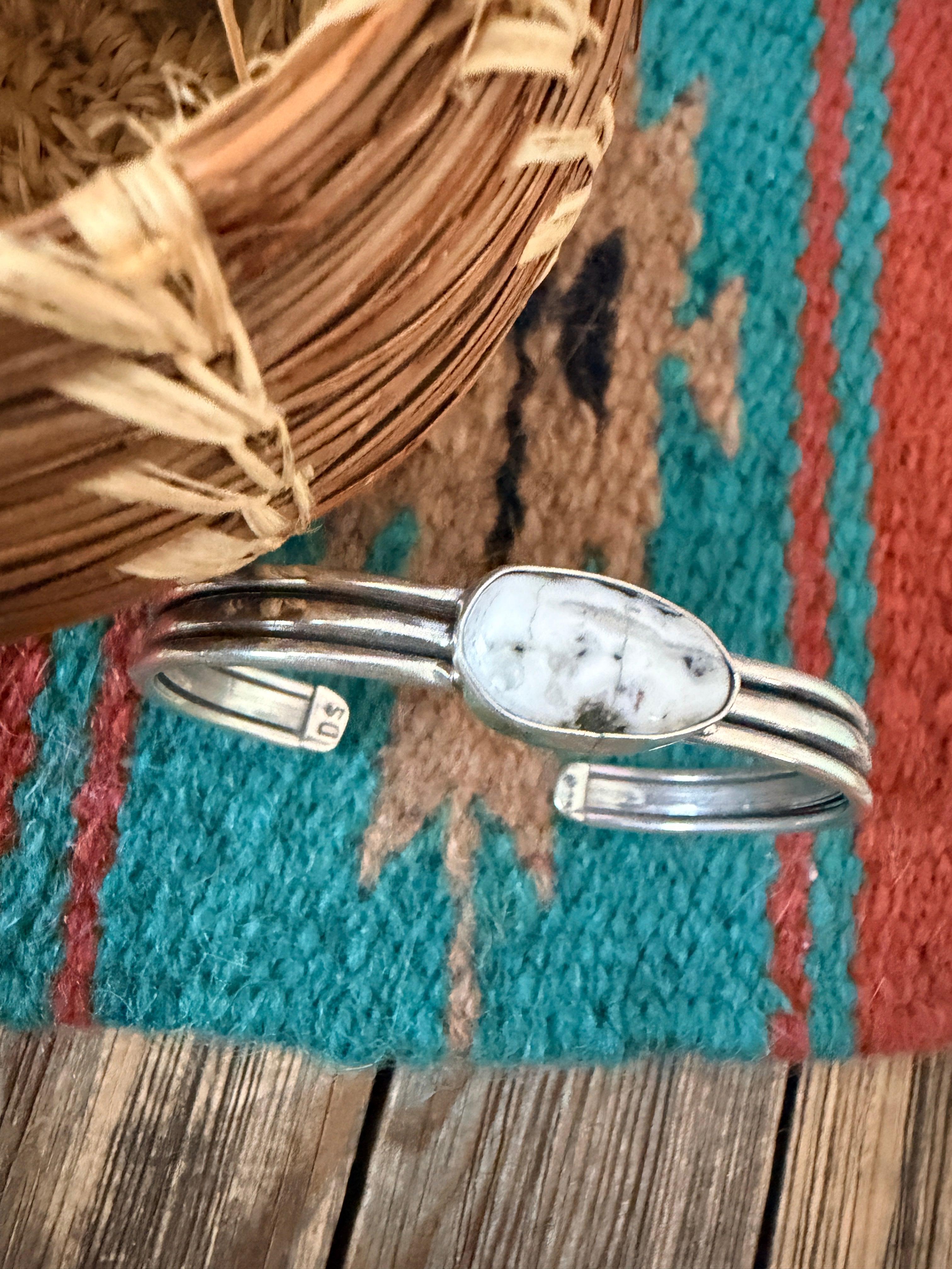 Handcrafted White Buffalo & Sterling Silver Cuff Bracelet