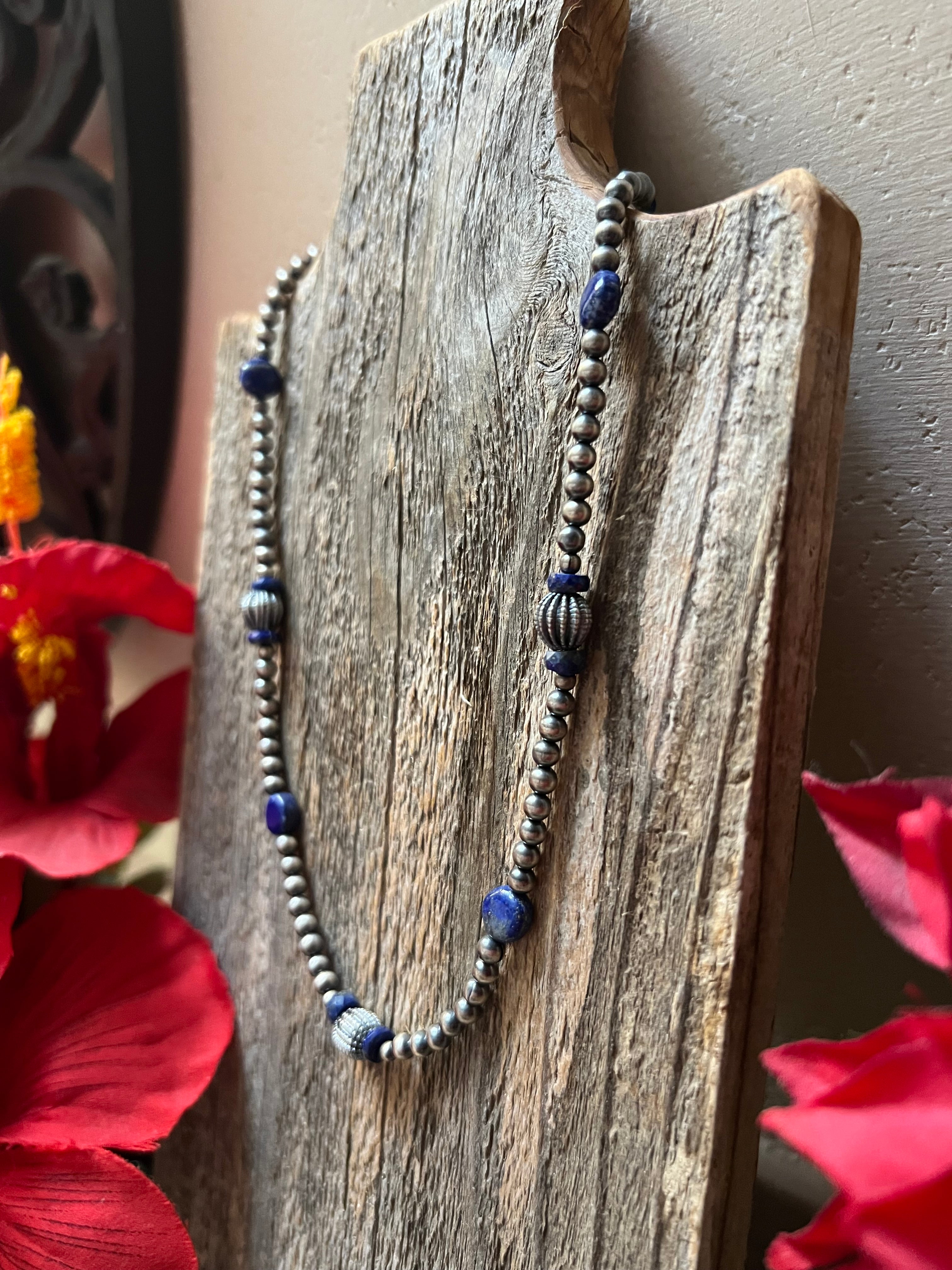 Handmade Lapis & Sterling Silver Beaded Necklace