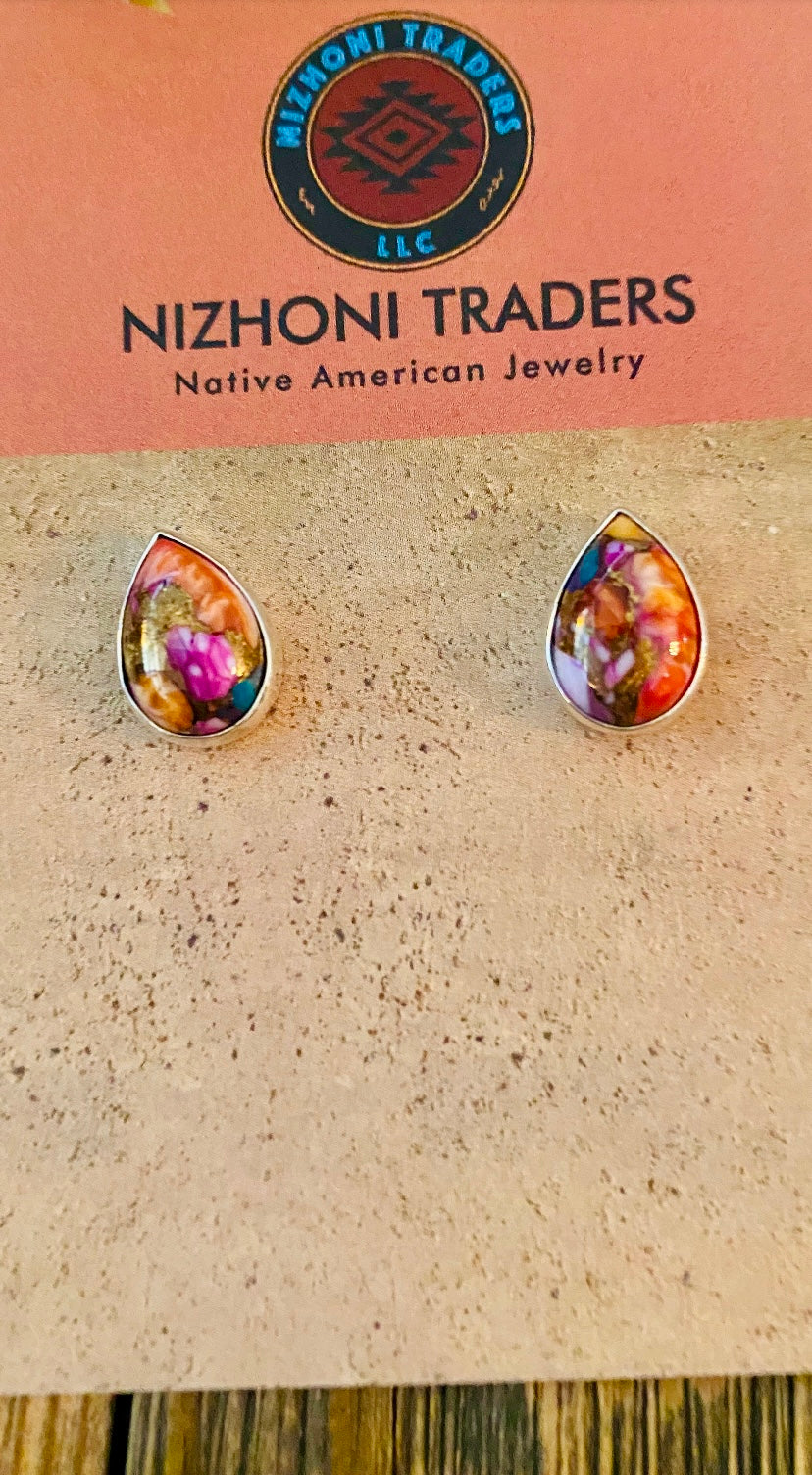 Navajo Pink Dream Mohave & Sterling Silver Stud Earrings