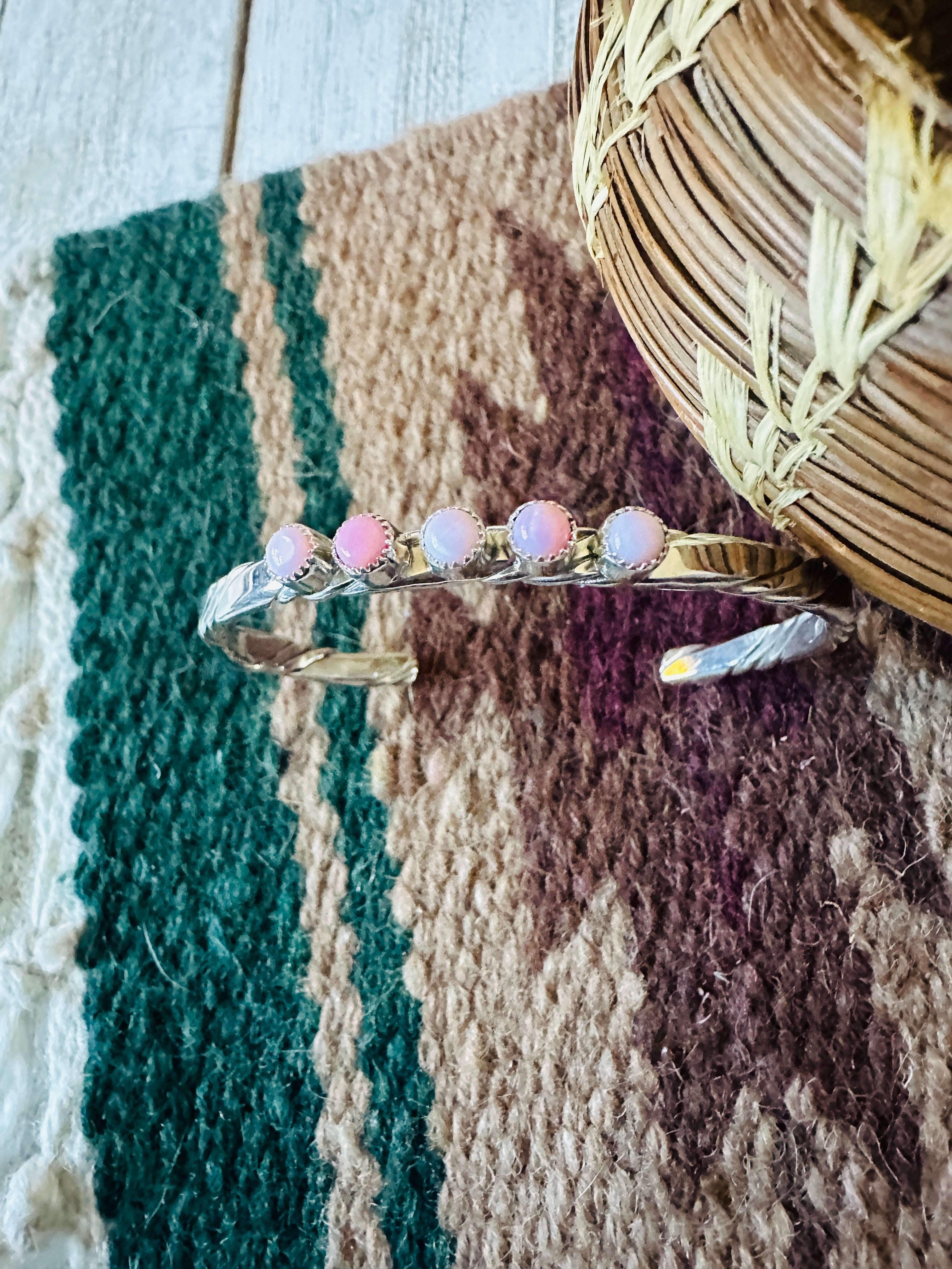 Navajo Queen Pink Conch & Sterling Silver Cuff Bracelet