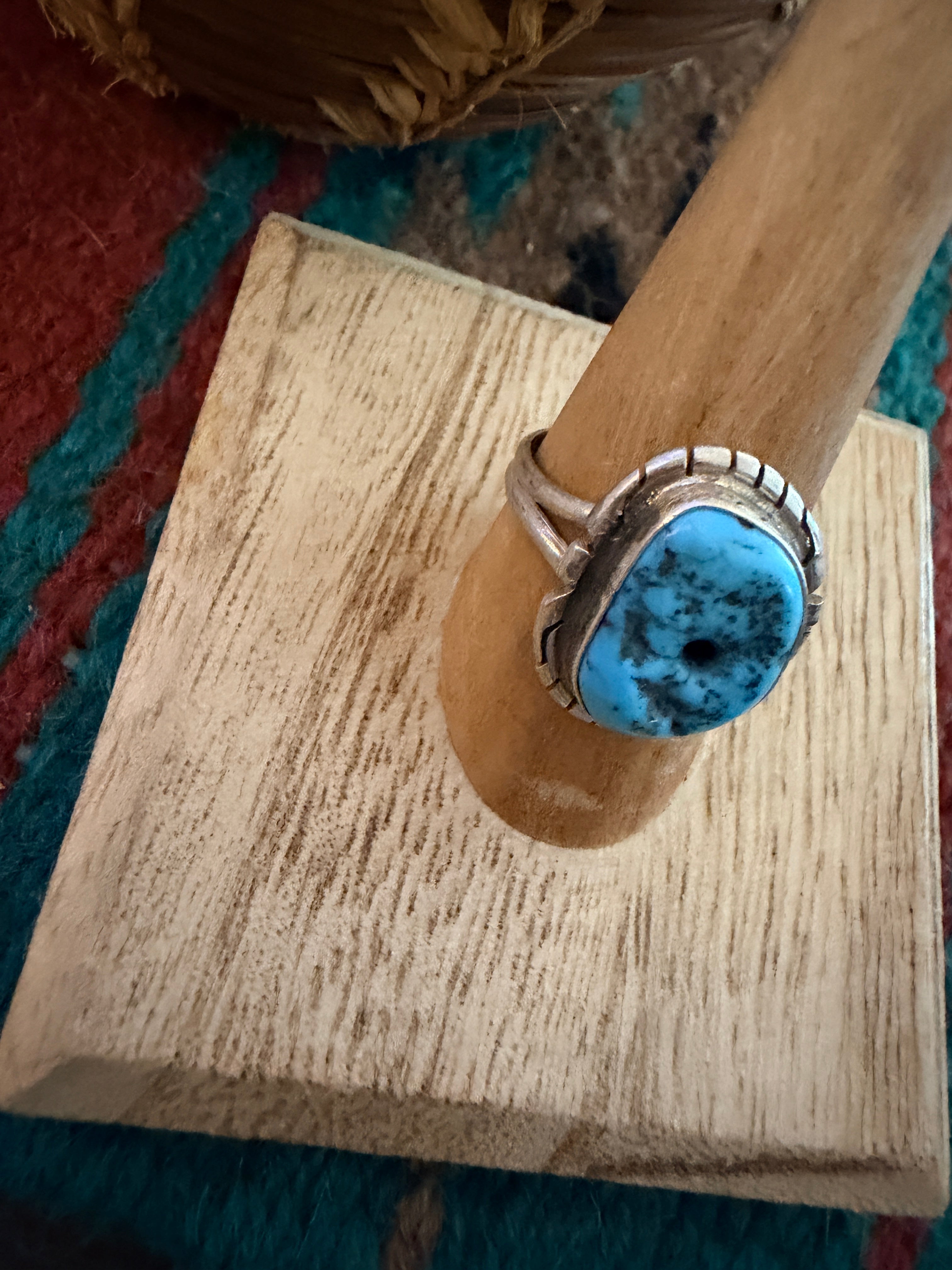 Handcrafted Turquoise & Sterling Silver Ring Size 8.75