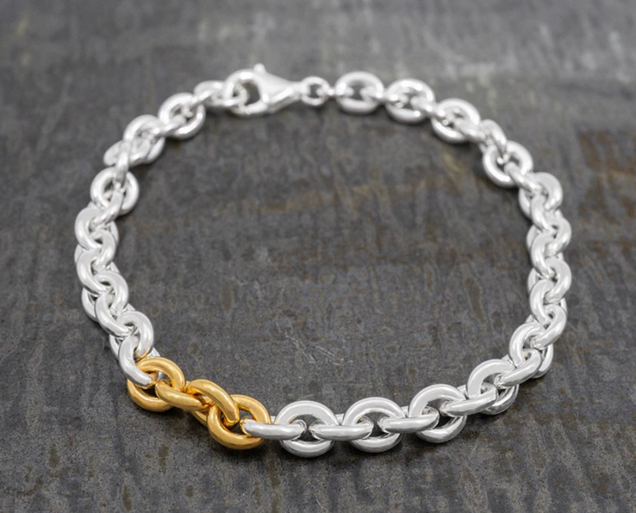 Oval Links Bracelet w/ Gold Detail