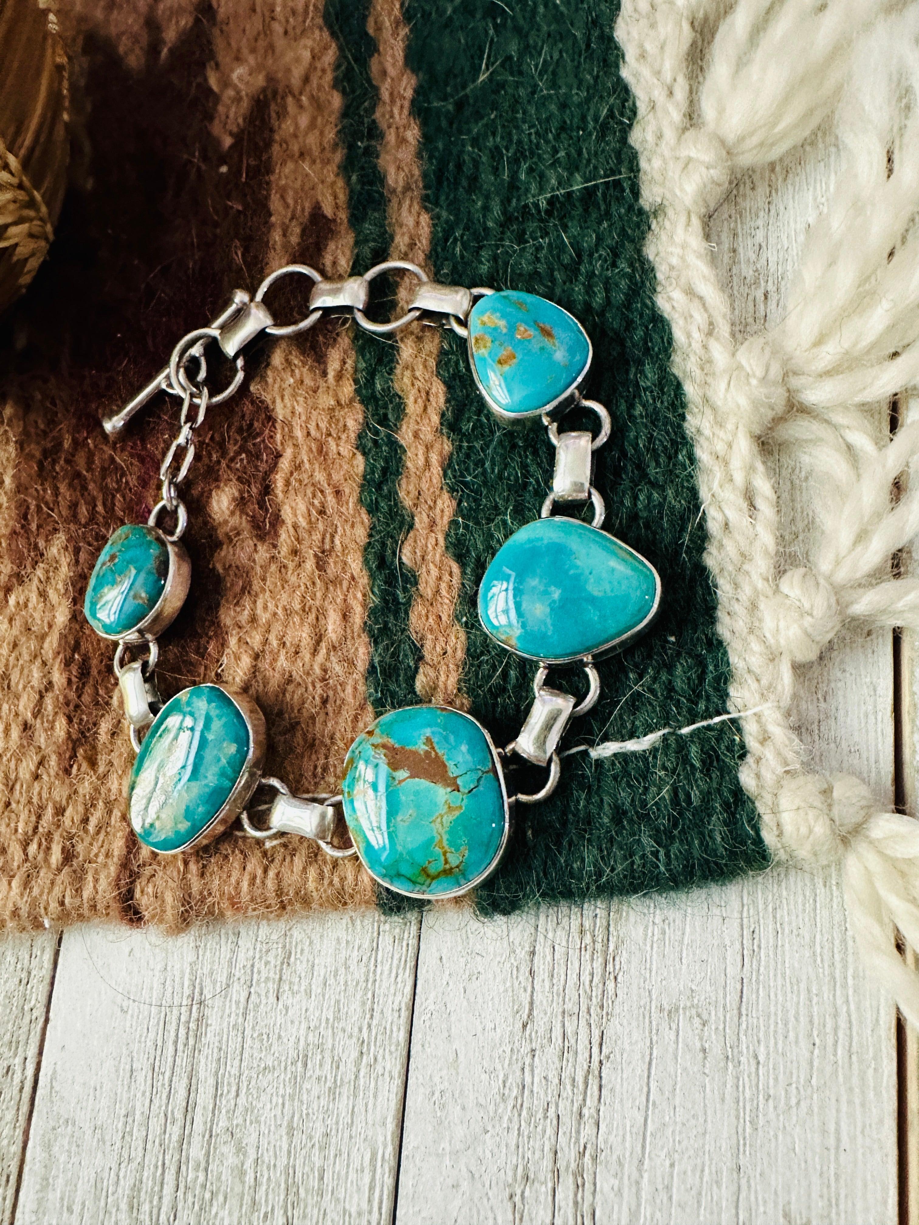 Navajo Turquoise & Sterling Silver Link Bracelet