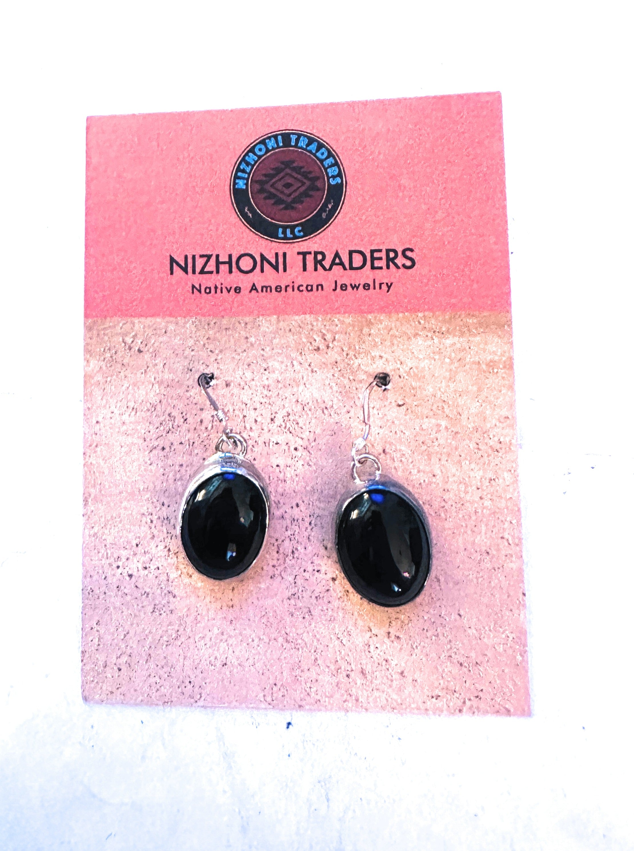 Navajo Onyx & Sterling Silver Dangle Earrings