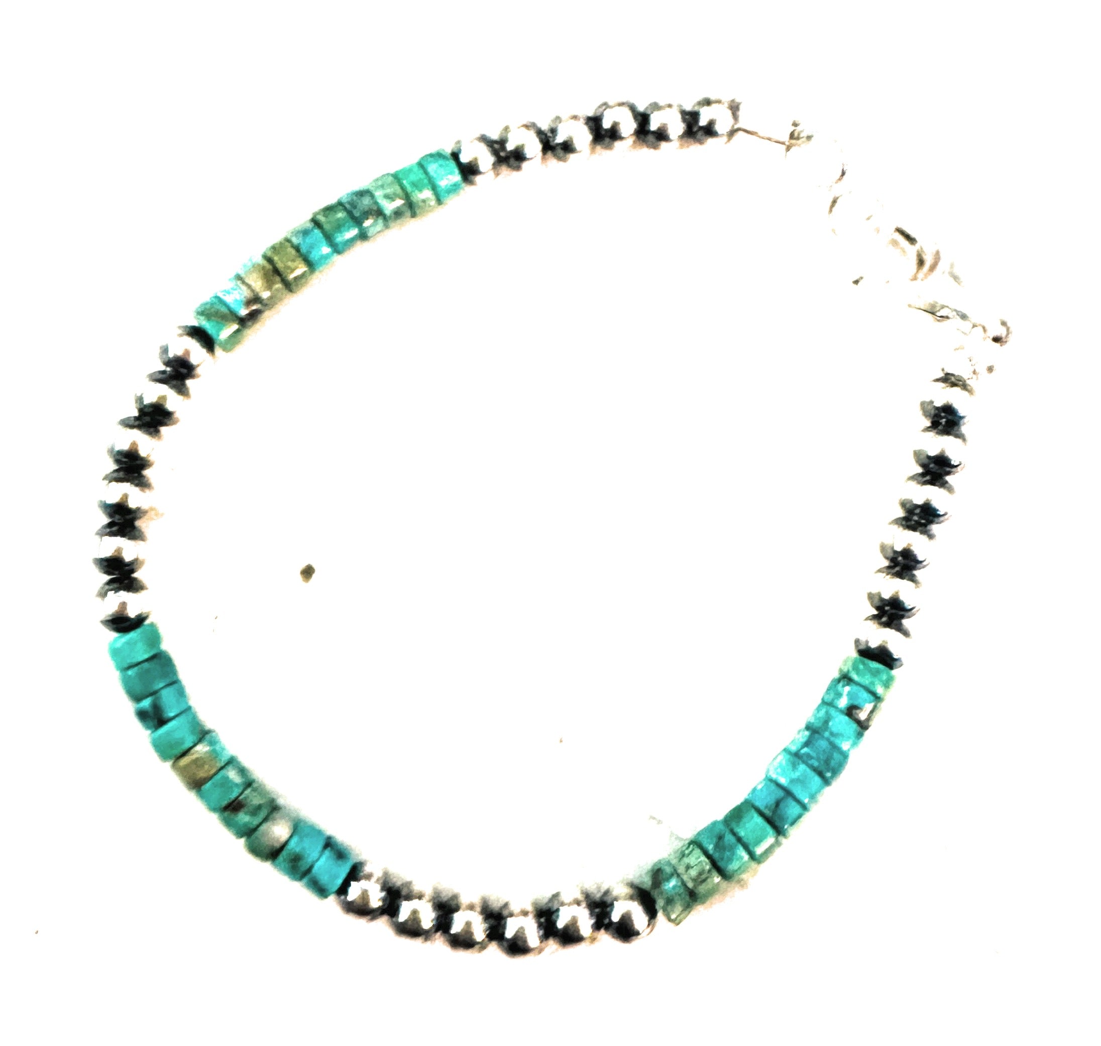 Navajo Turquoise & Sterling Silver Beaded Bracelet 7.5 inch