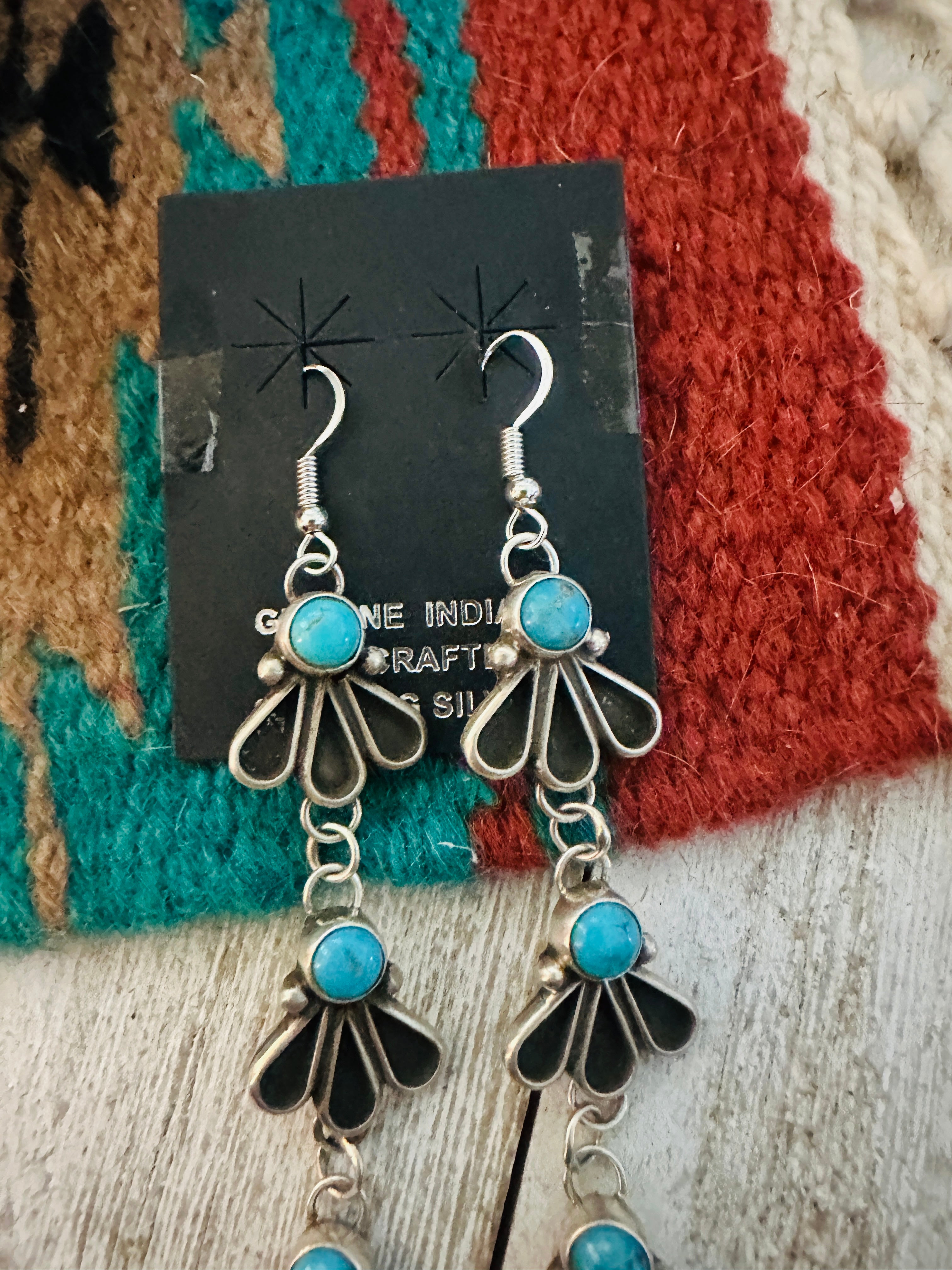 Navajo Sterling Silver & Turquoise Dangle Earrings by Geraldine James