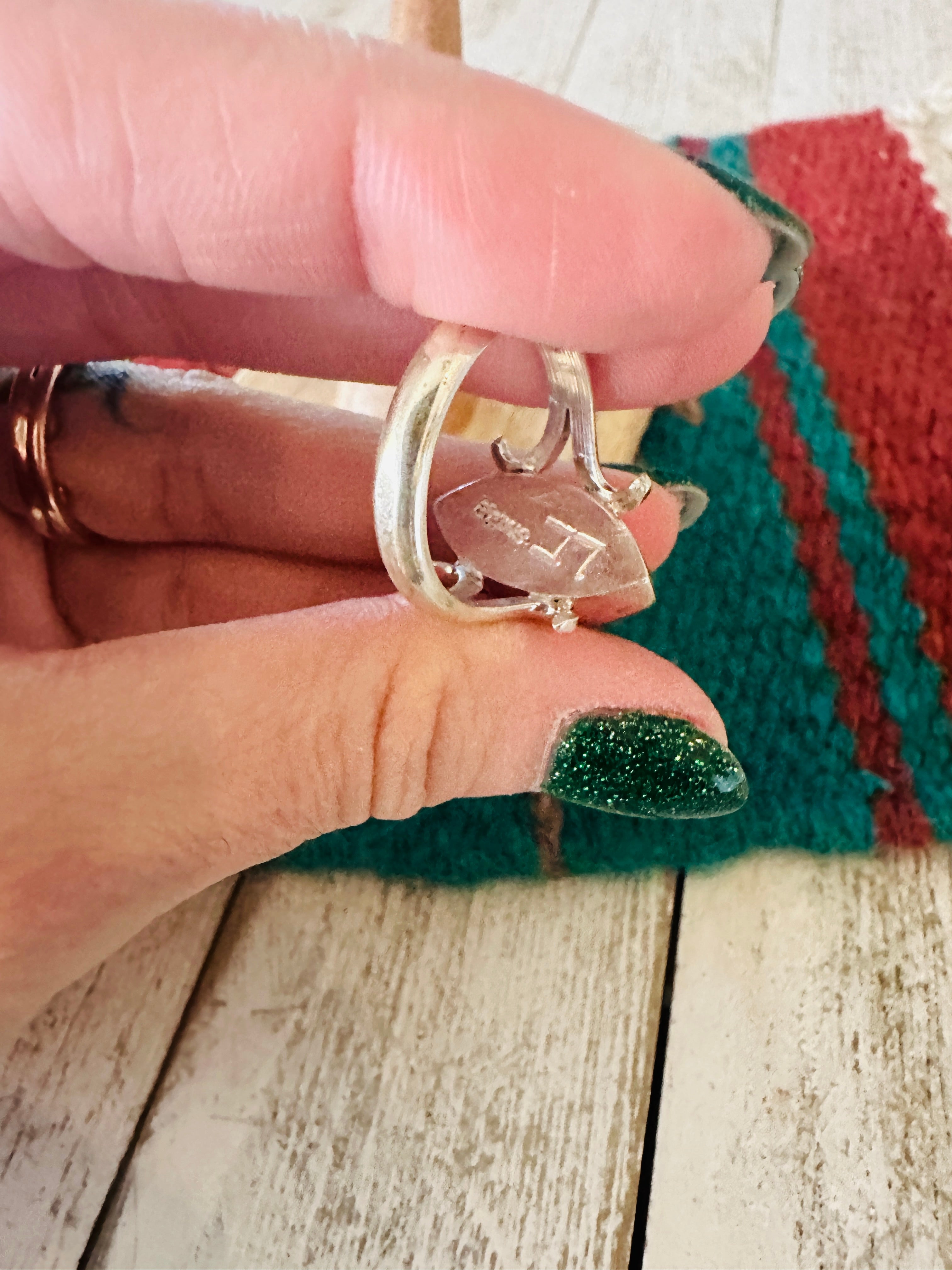 Navajo Sterling Silver And Turquoise Marquise Ring