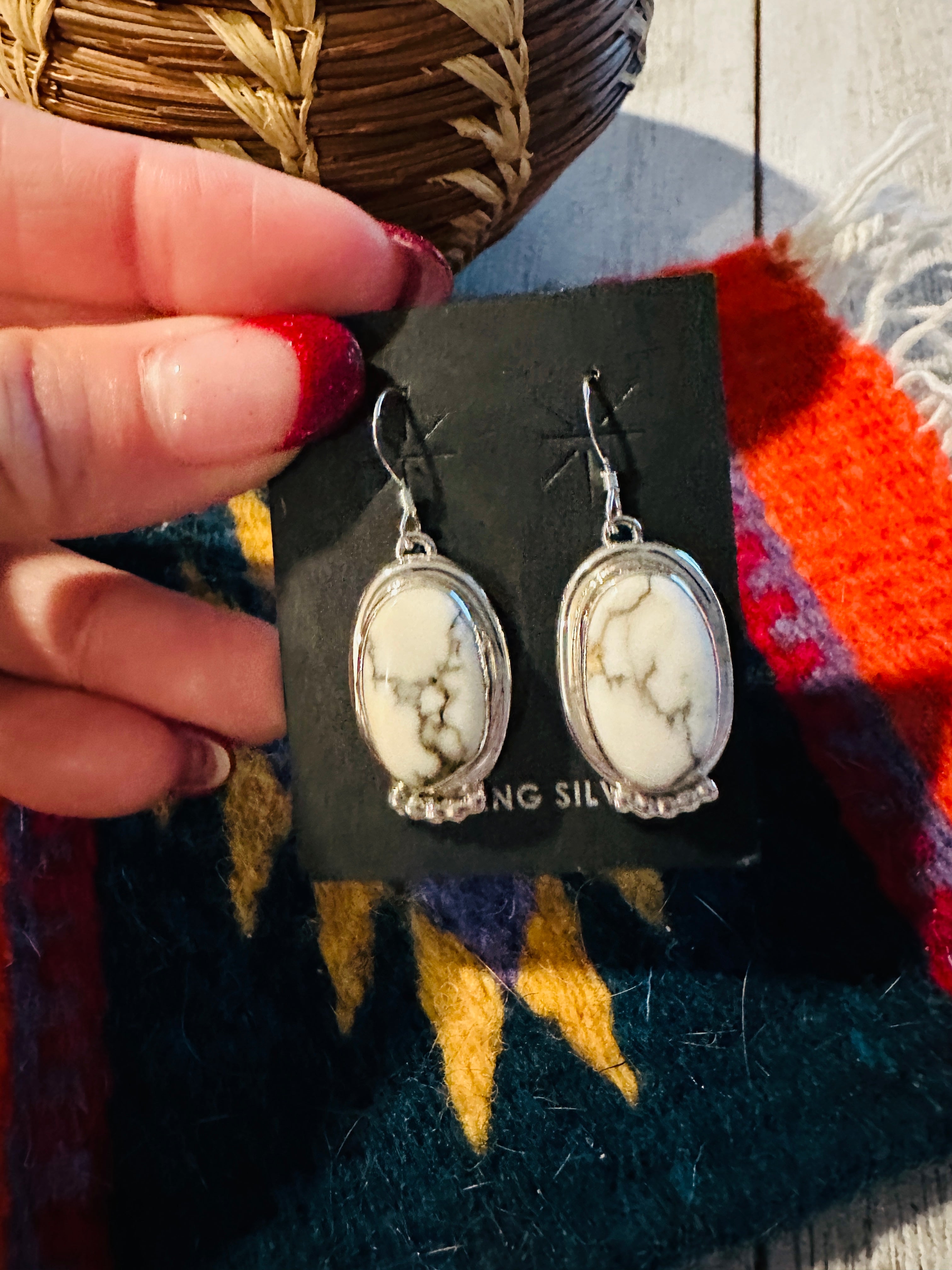 Navajo Howlite and Sterling Silver Dangle Earrings