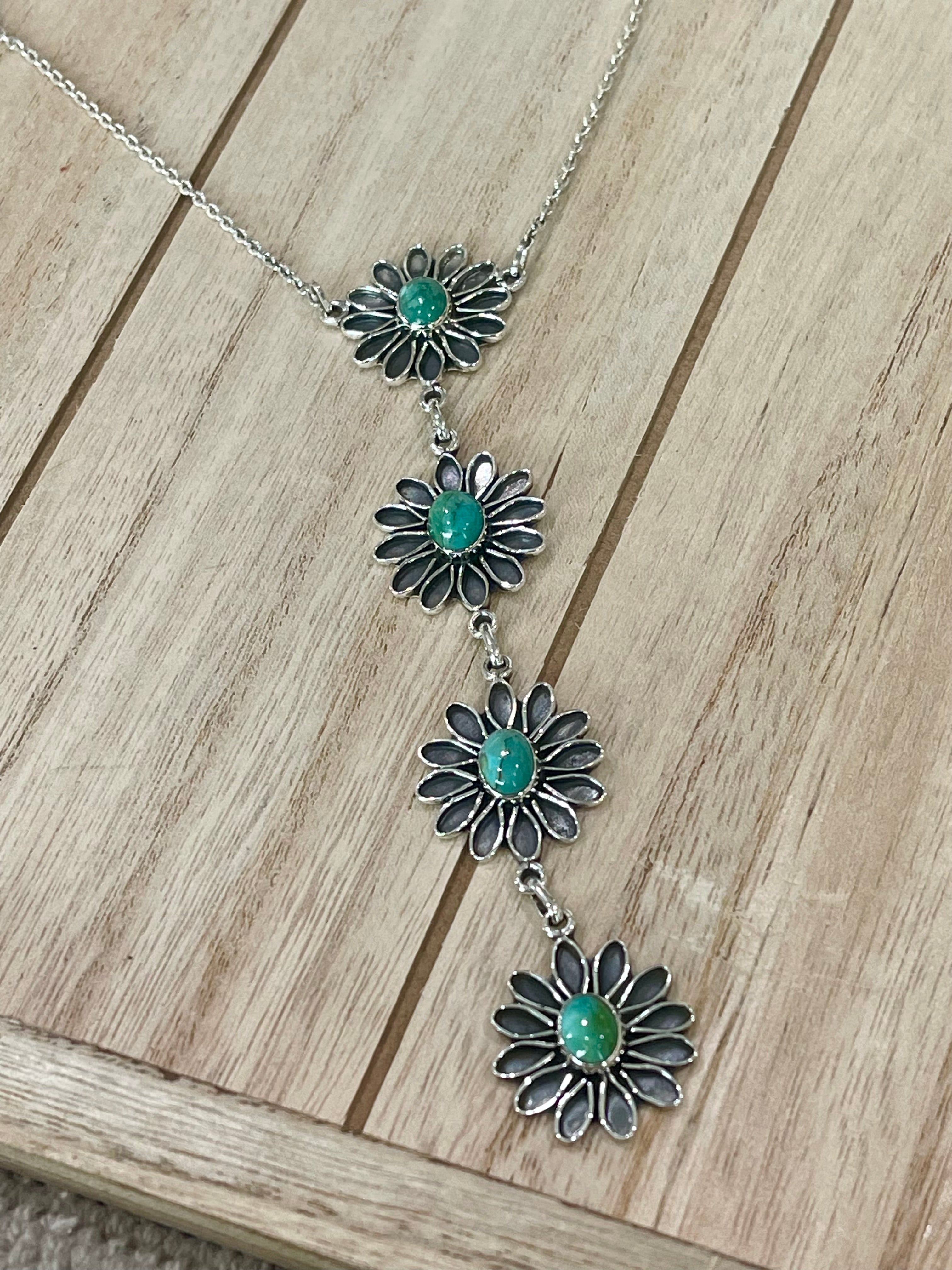 Handmade Sterling Silver & Turquoise Flower Drop Necklace
