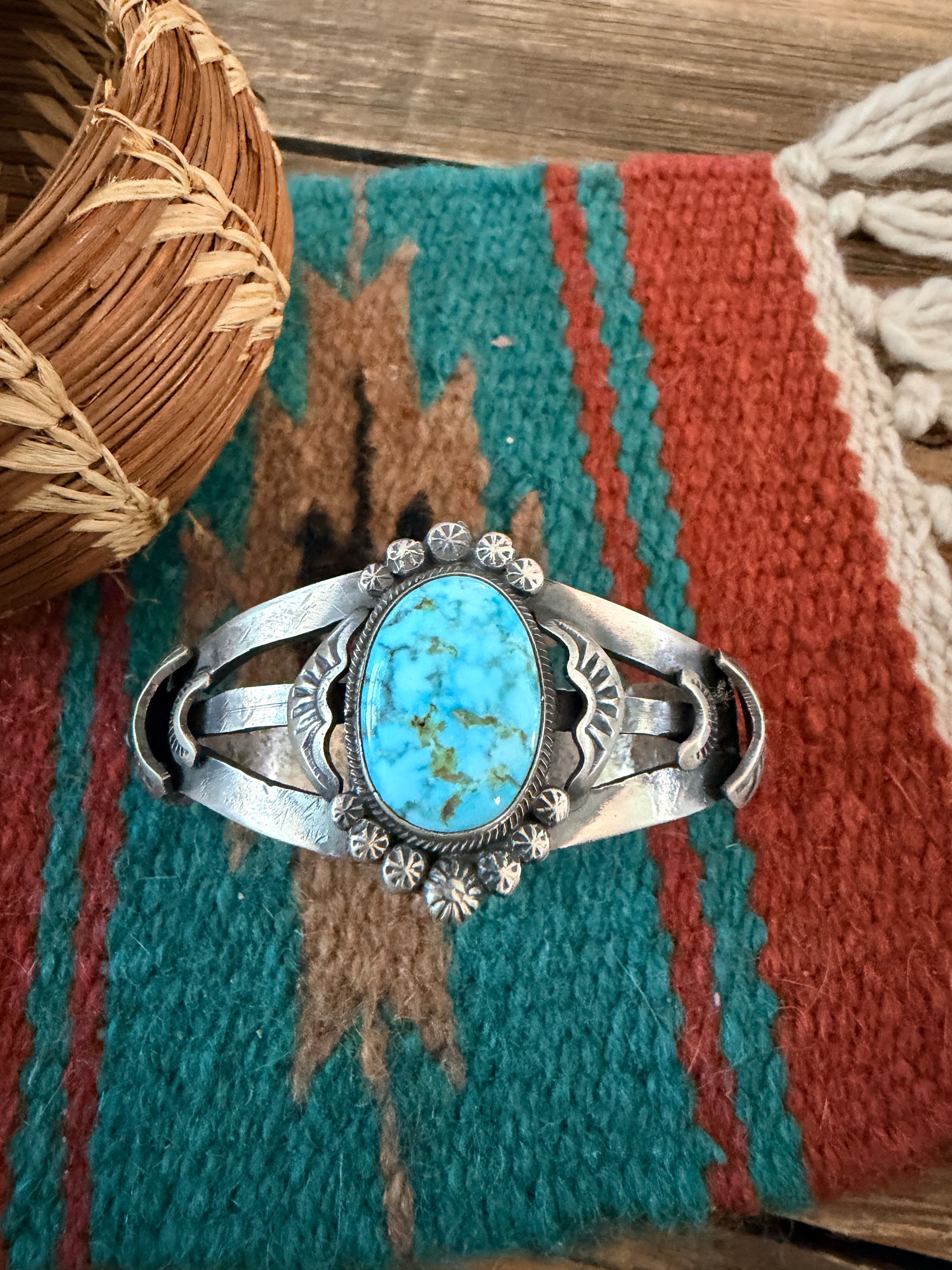Handcrafted Turquoise & Sterling Silver Cuff Bracelet by Gilbert Tom