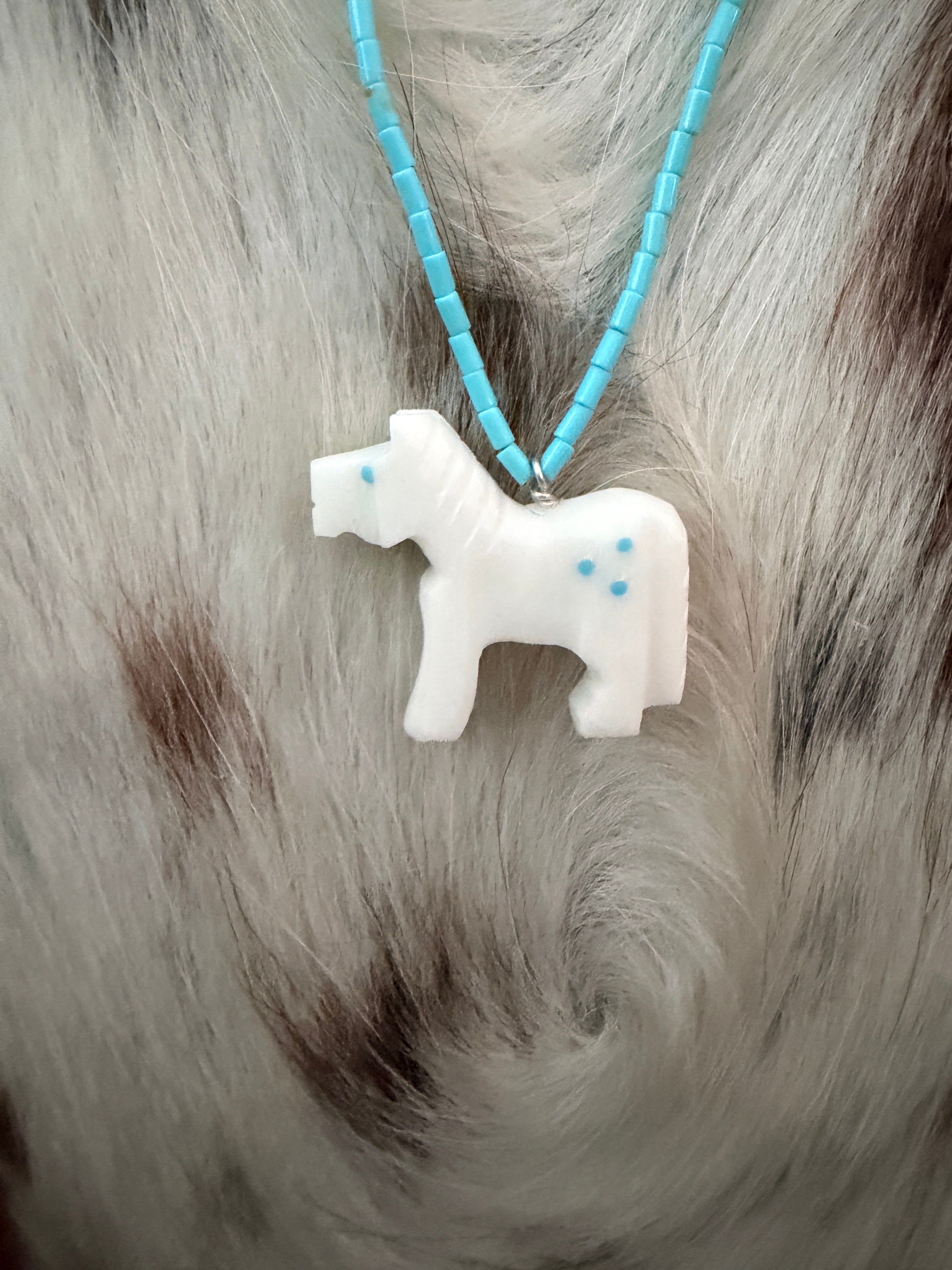 Handcrafted Turquoise & Mother of Pearl Fetish Horse Beaded Necklace