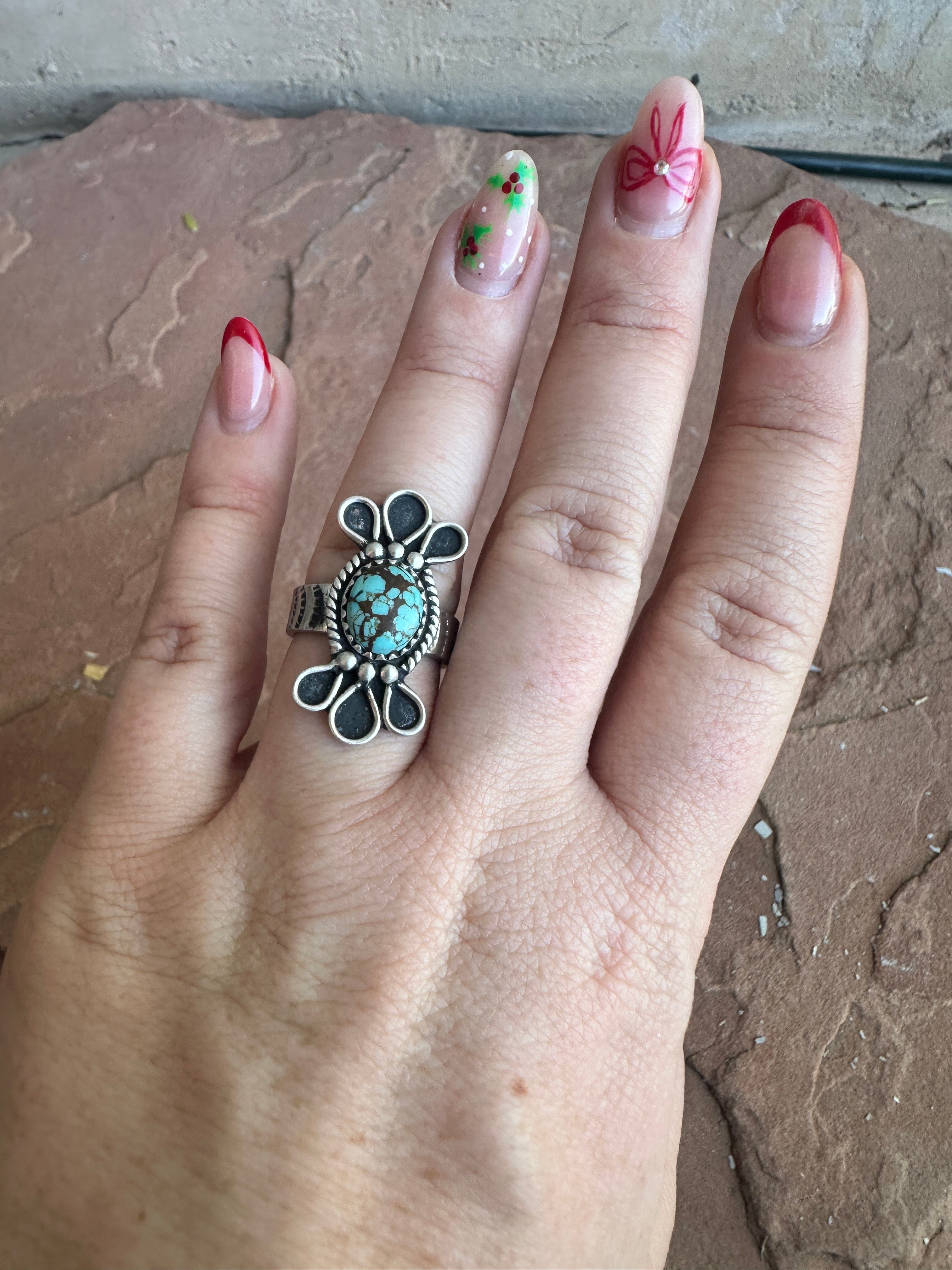 Handmade Number 8 Turquoise & Sterling Silver Adjustable Single Stone Ring