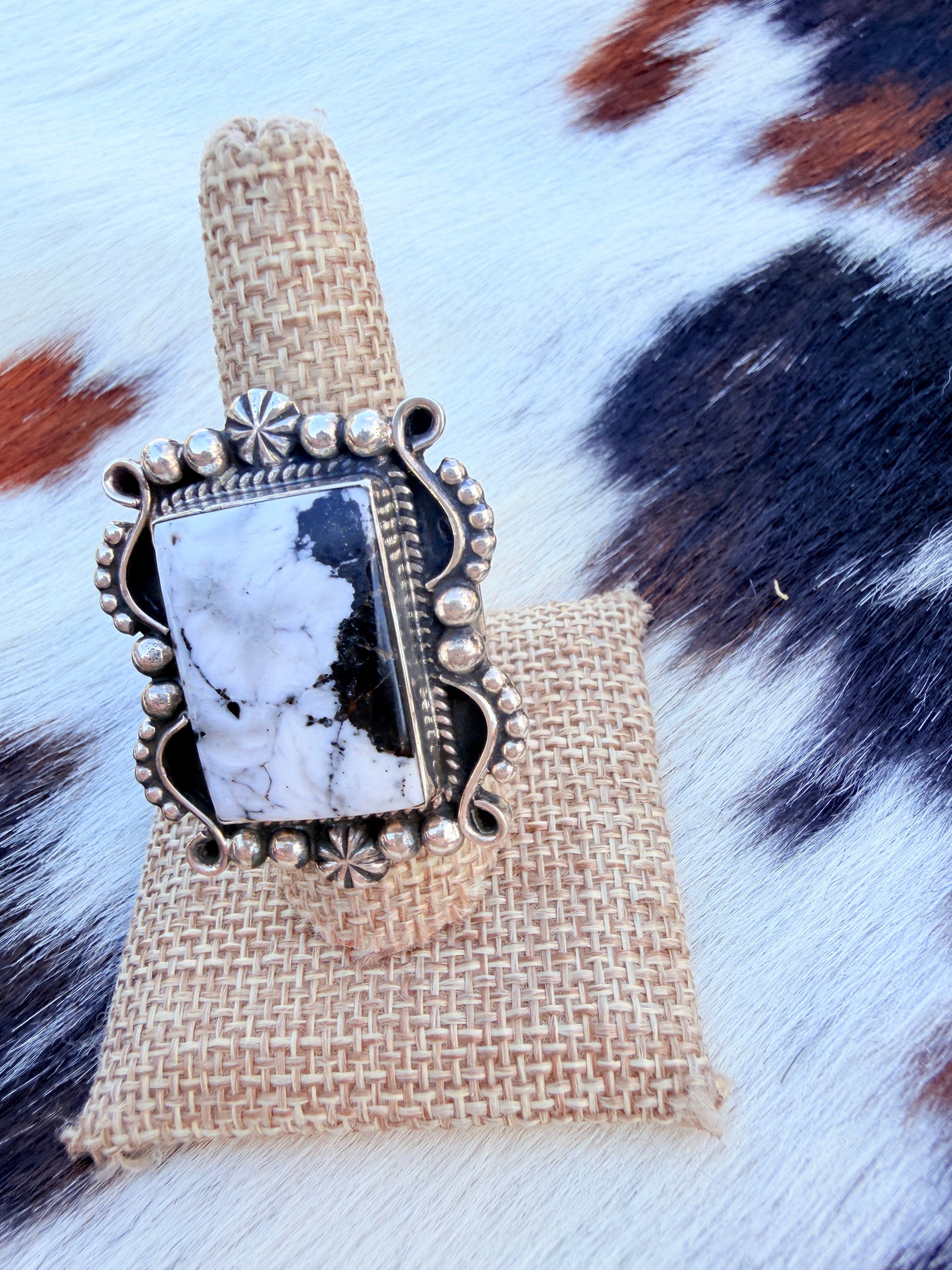 Handcrafted White Buffalo & Sterling Silver Ring Size 10
