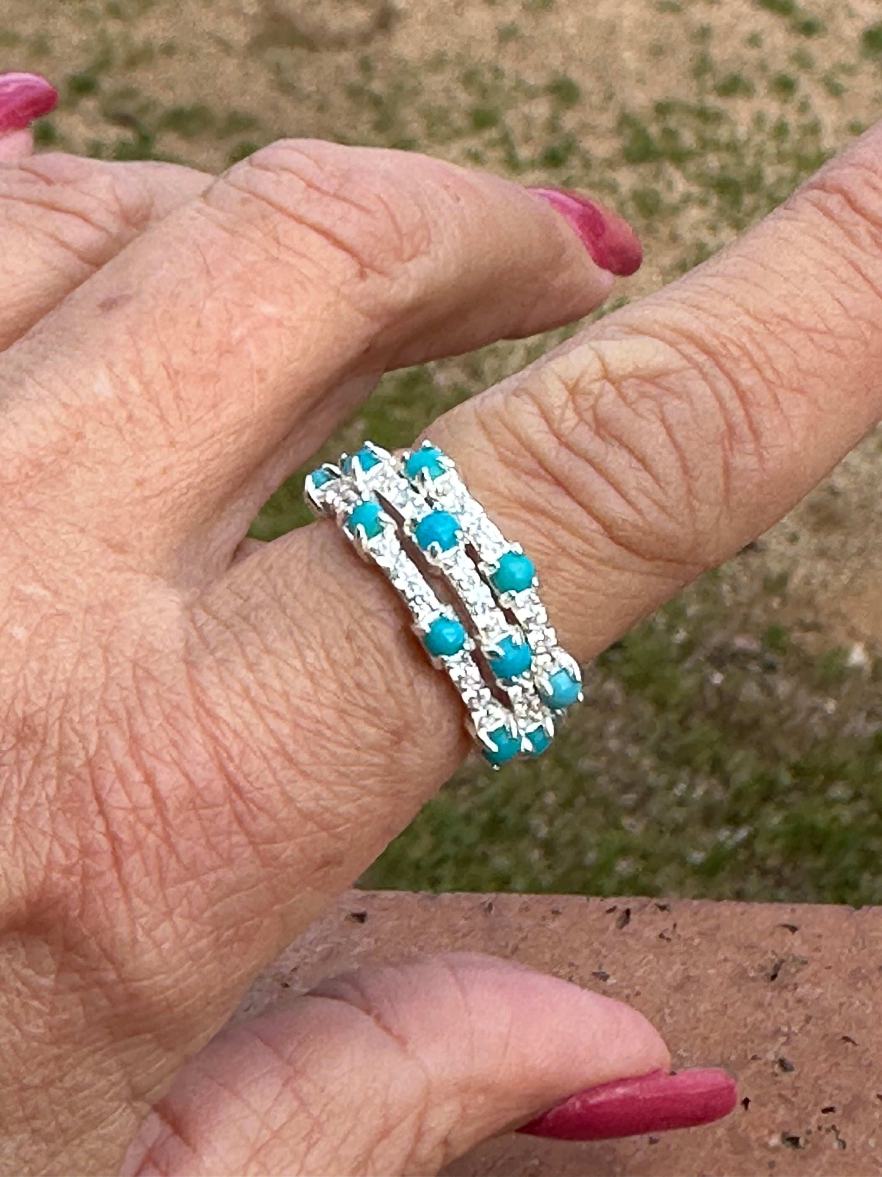 Handmade Sterling Silver Turquoise and CZ Eternity Band