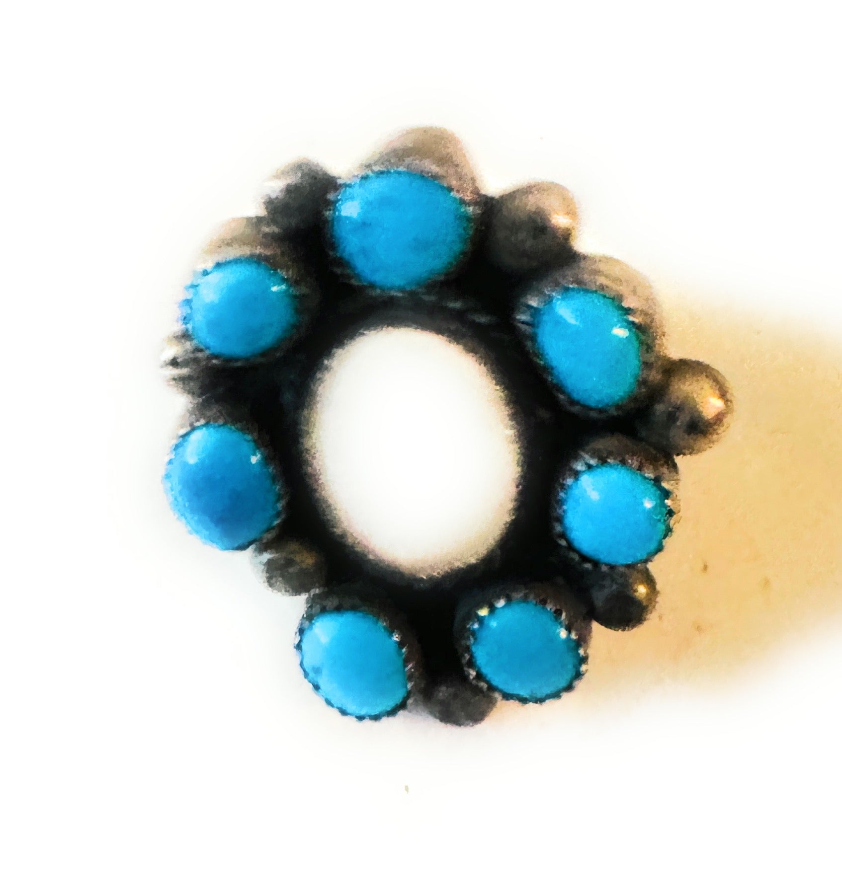 Navajo Sterling Silver, Turquoise & Mother of Pearl Cluster Ring Size 9.5