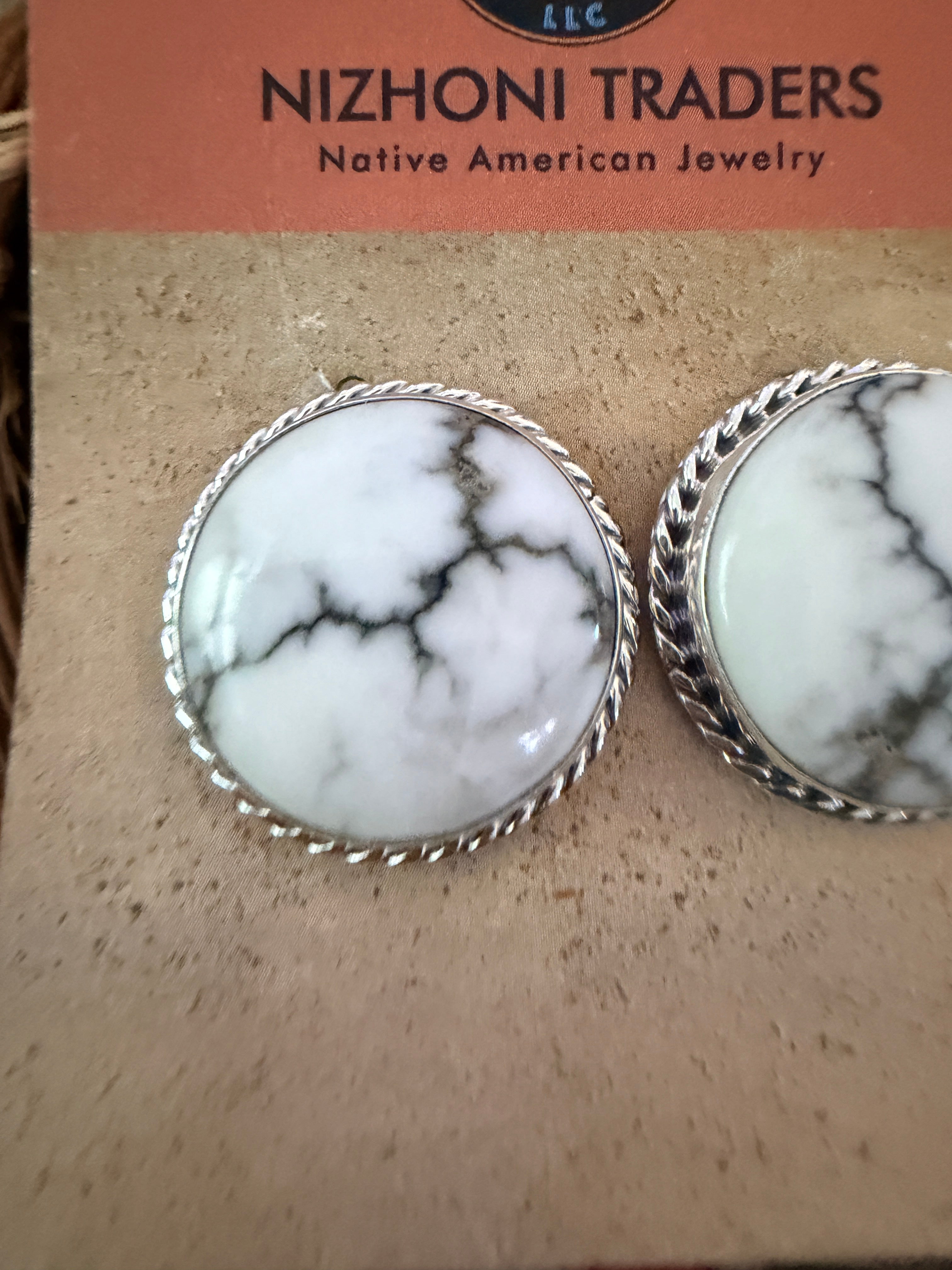 Handcrafted White Buffalo & Sterling Silver Post Earrings