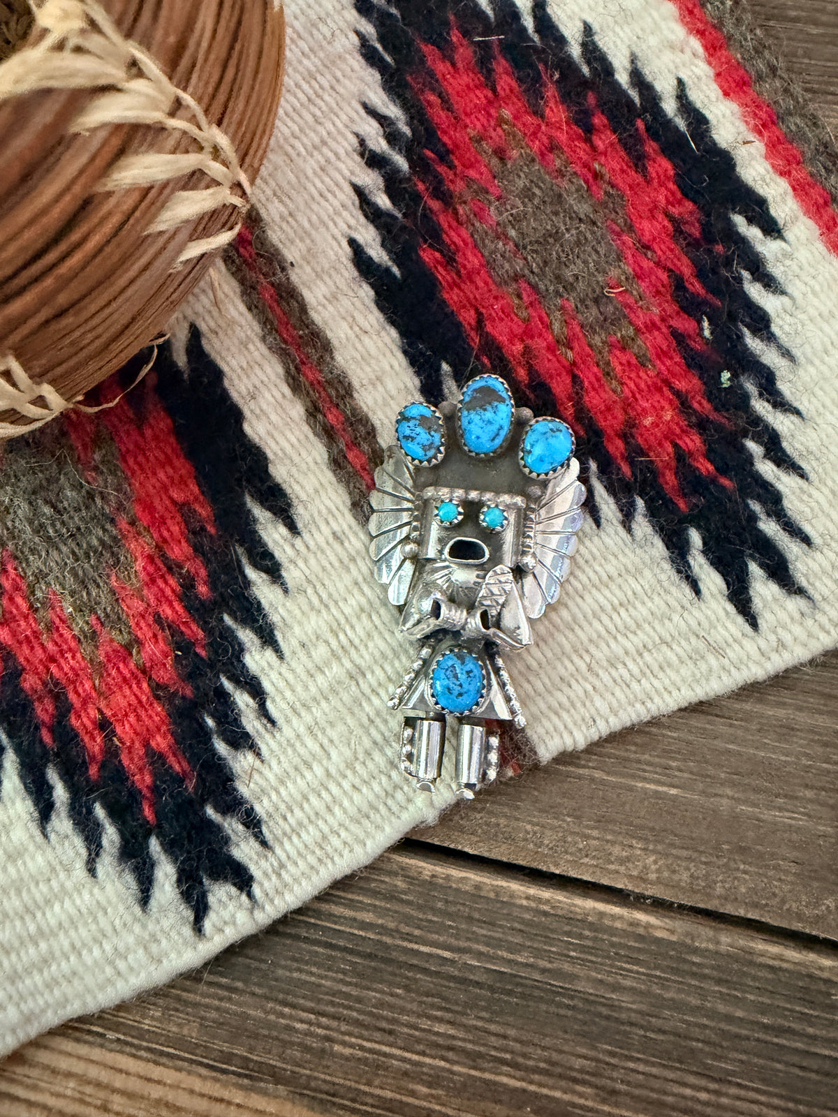 Handcrafted Sterling Silver & Turquoise Kachina Brooch by Ella Peter