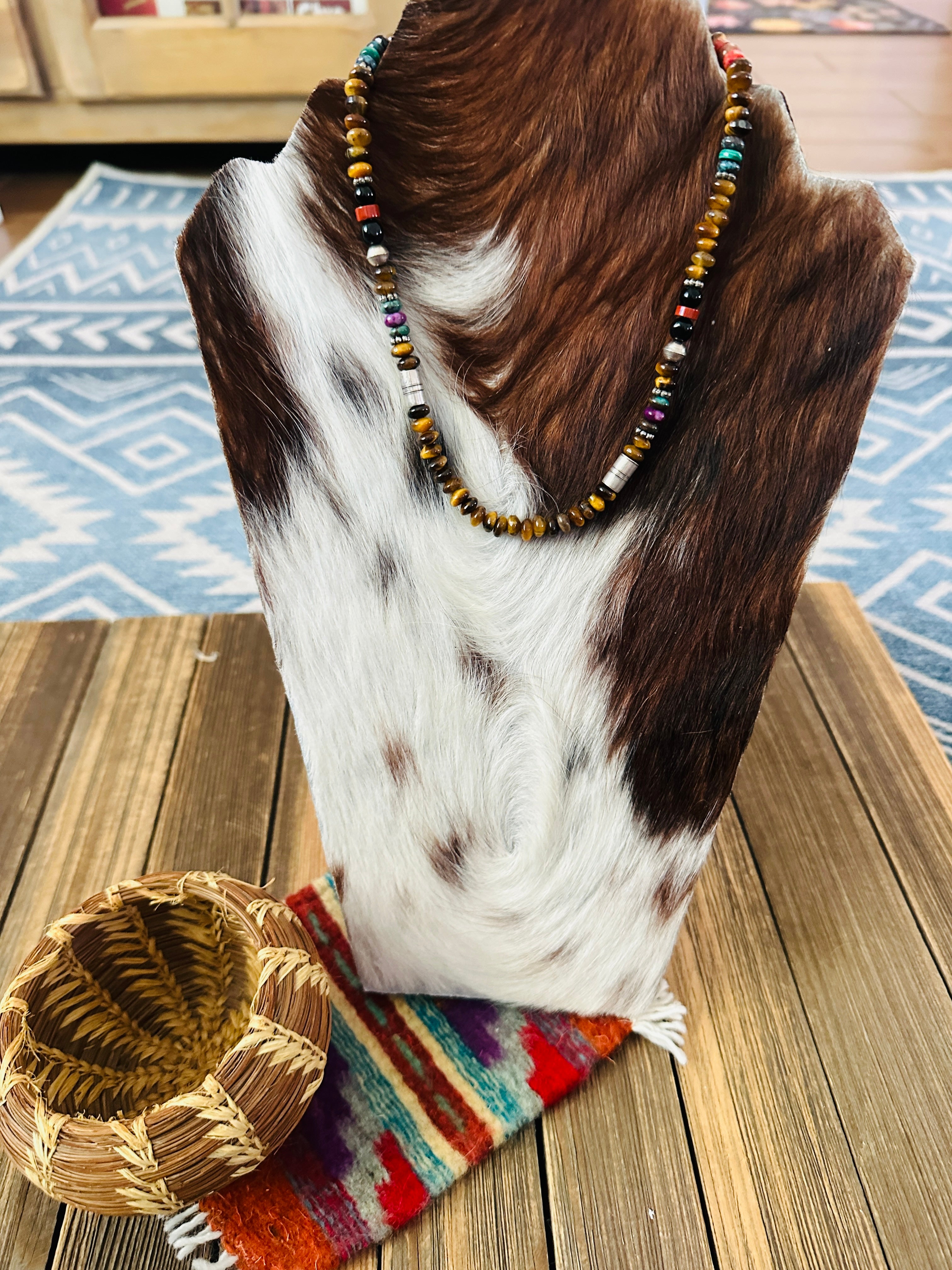 Handcrafted Multi Stone & Sterling Silver Beaded 16” Necklace by T & R Singer