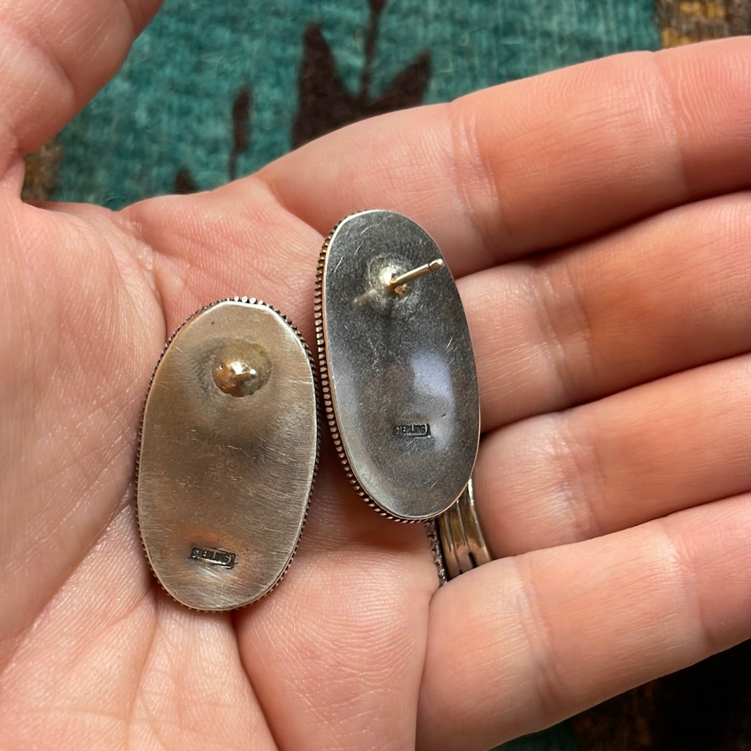 Navajo Sterling Silver & Rhodochrosite Stone Post Earrings