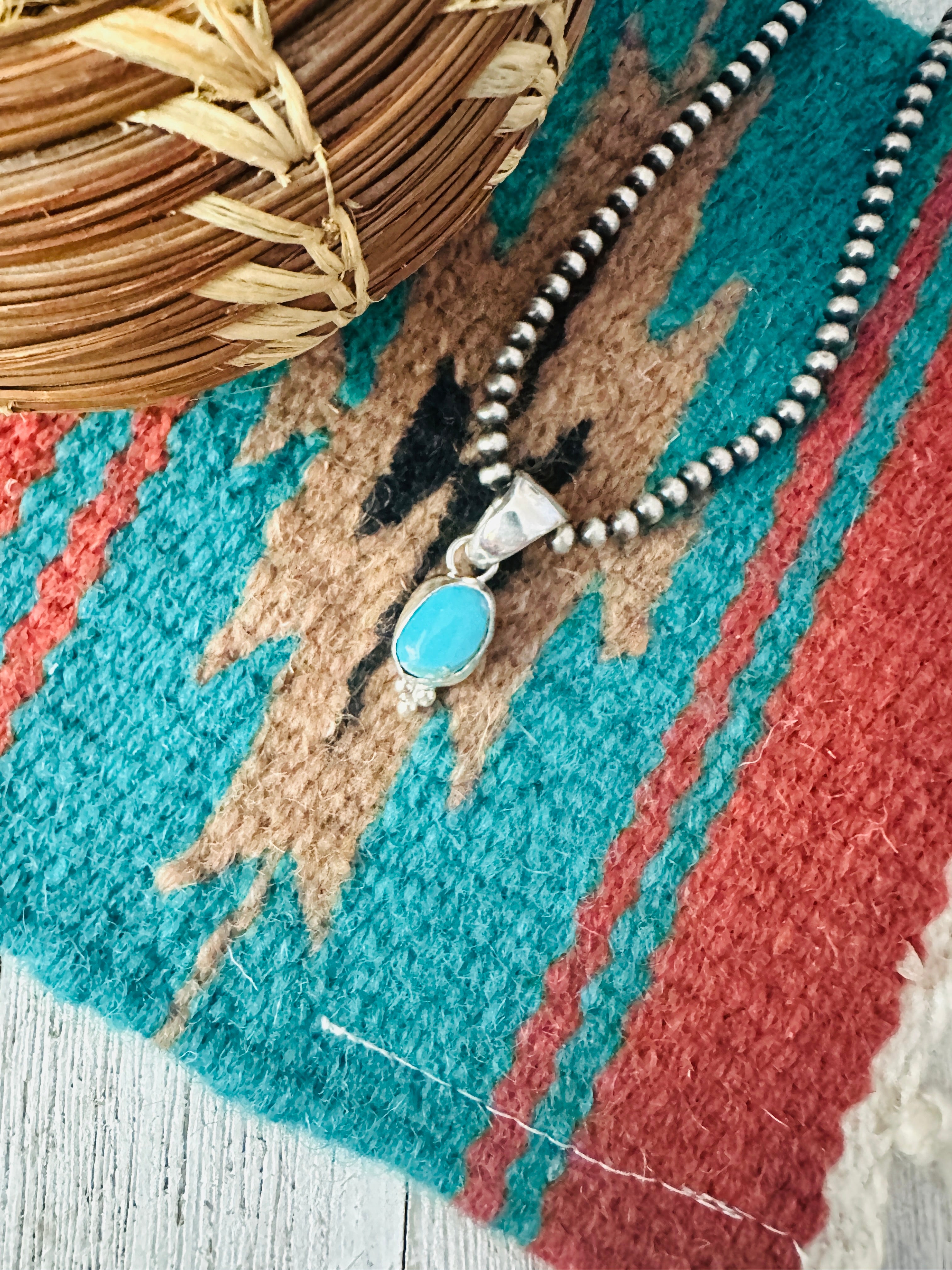 Navajo Kingman Turquoise & Sterling Silver Pendant