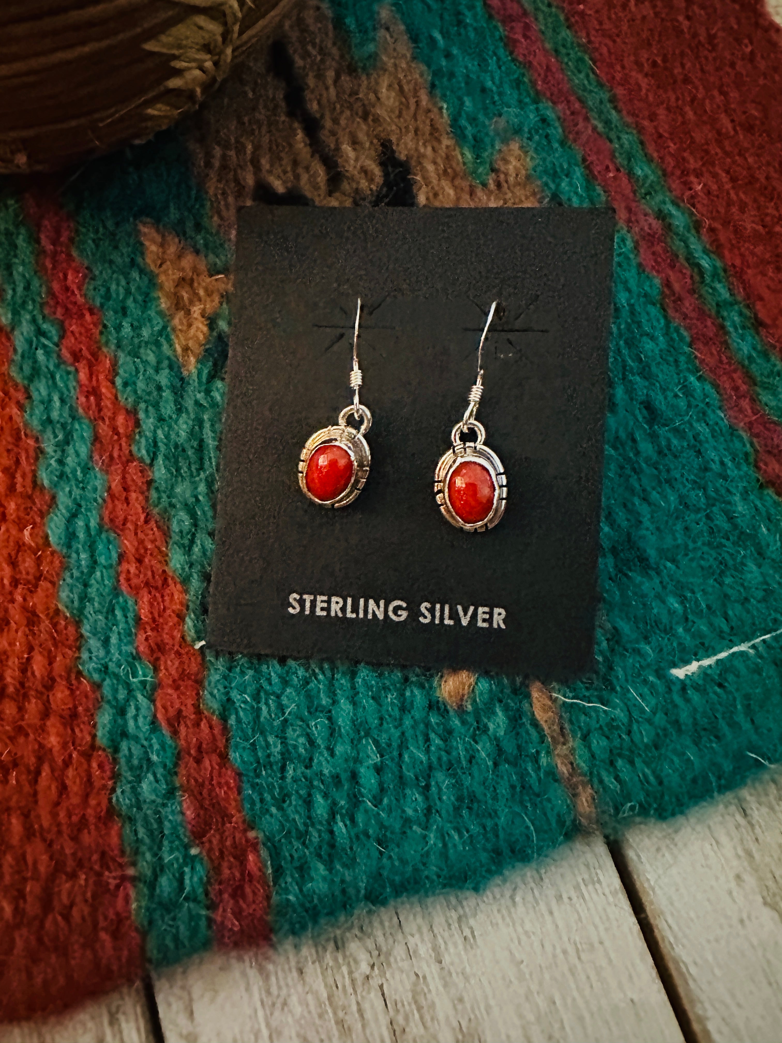 Navajo Coral and Sterling Silver Dangle Earrings