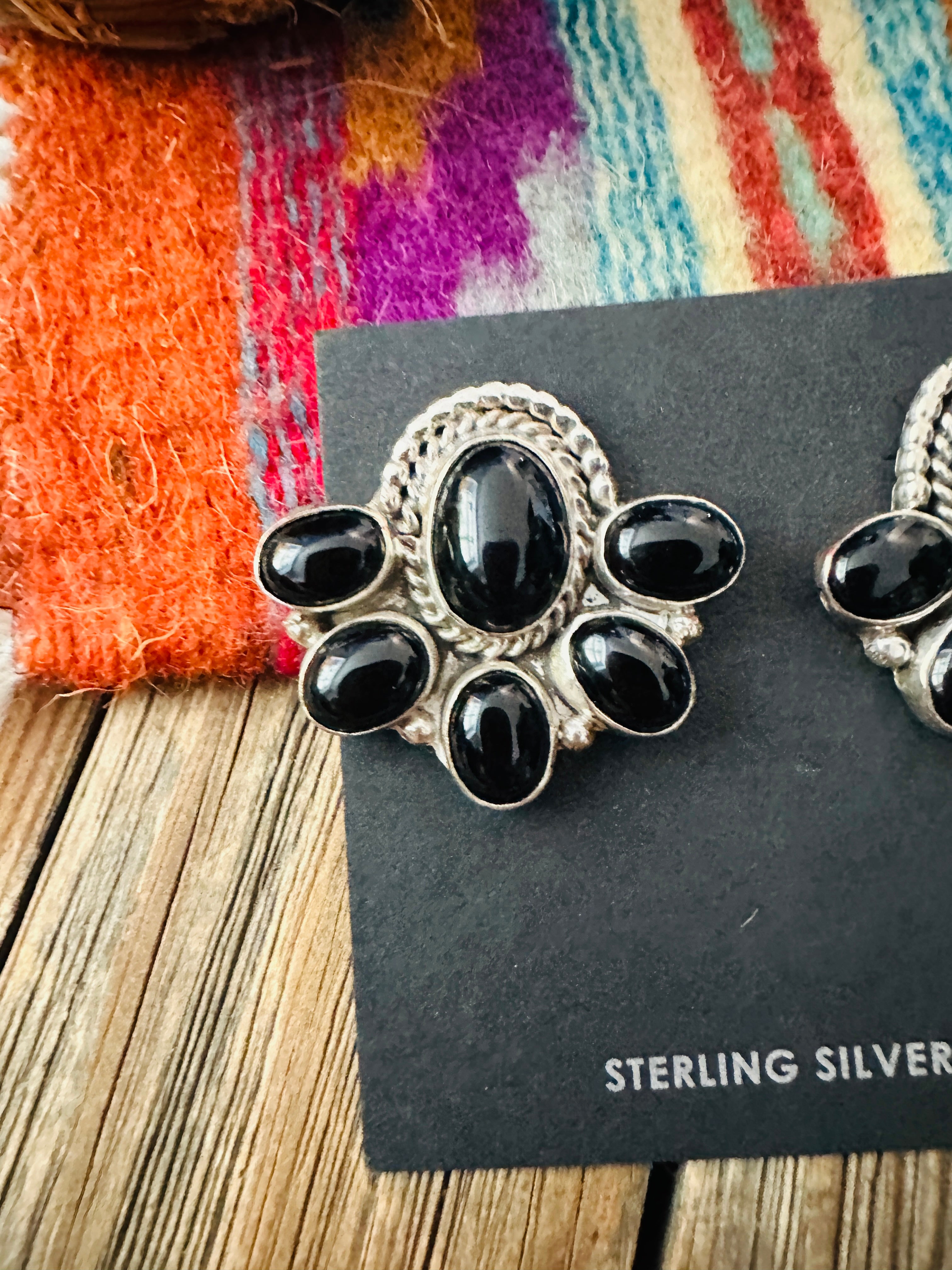 Handcrafted Onyx & Sterling Silver Cluster Cluster Post Earrings