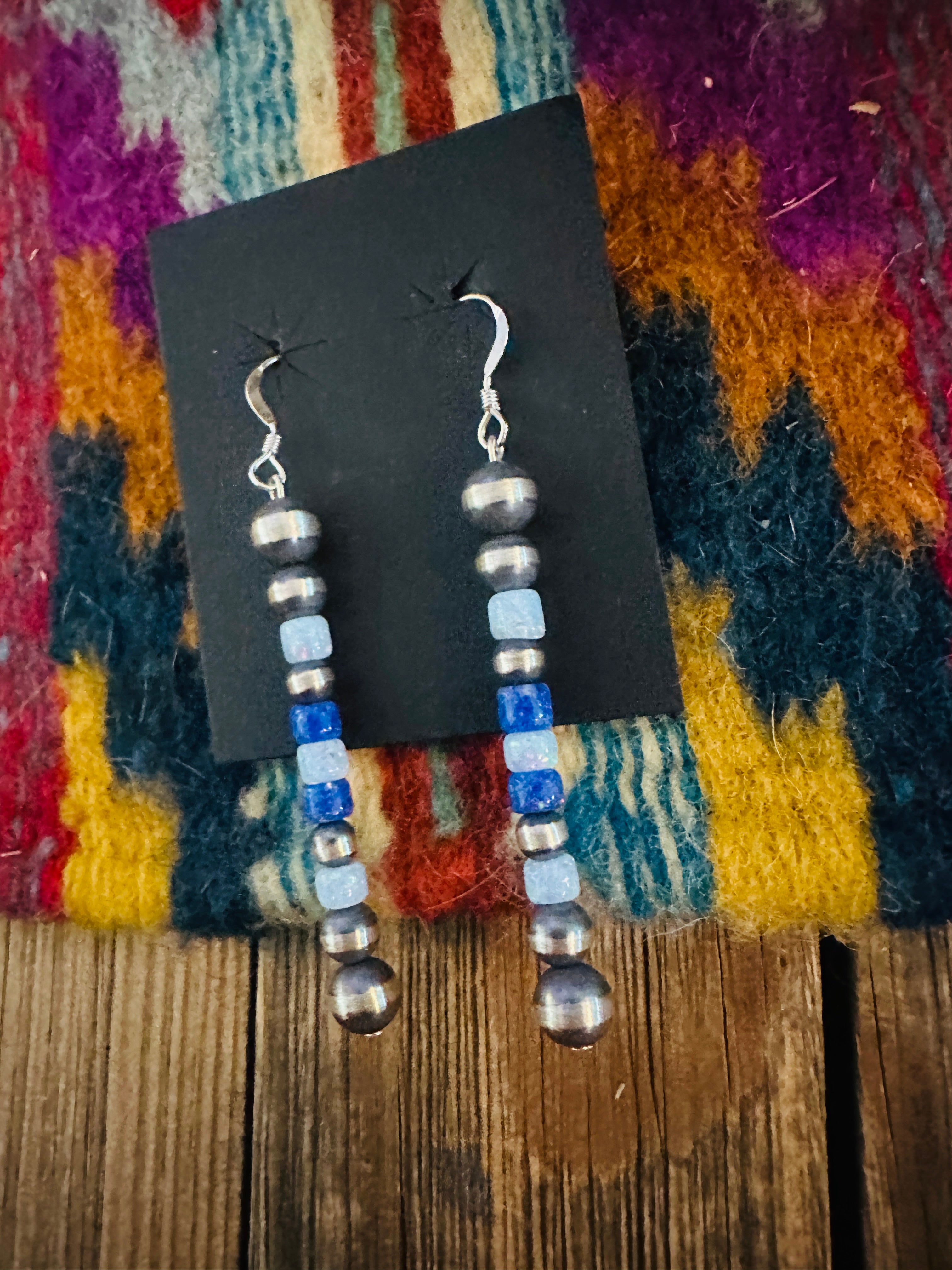 Handcrafted Opal & Sterling Silver Pearl Beaded Dangle Earrings
