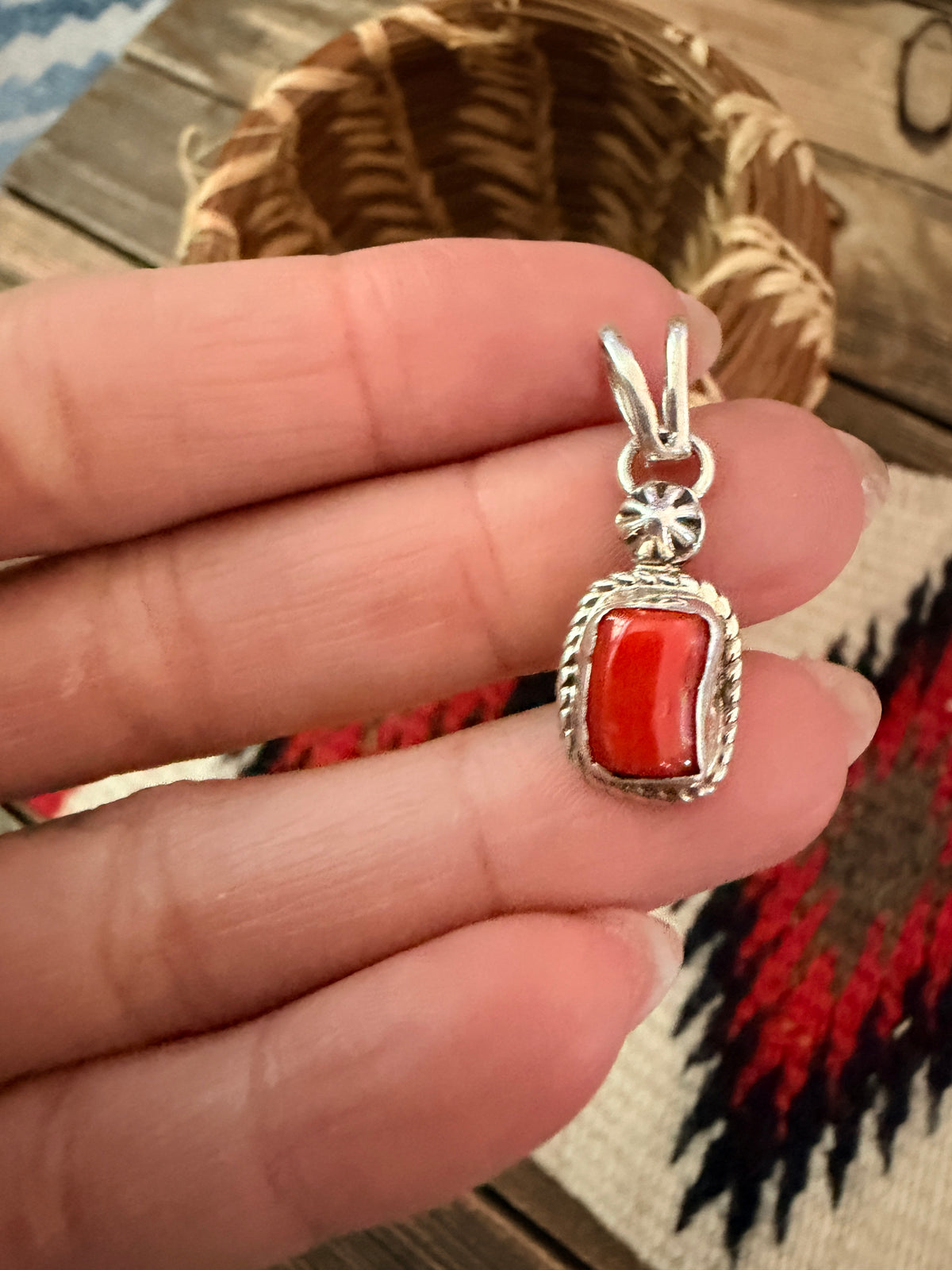 Handcrafted Sterling Silver & Coral Pendant