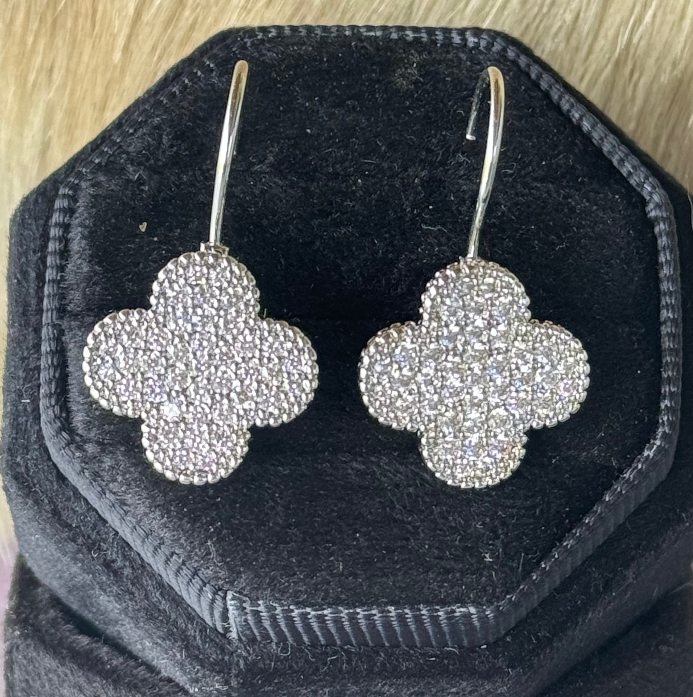 Silver Plated CZ Clover Cross Wire Earrings