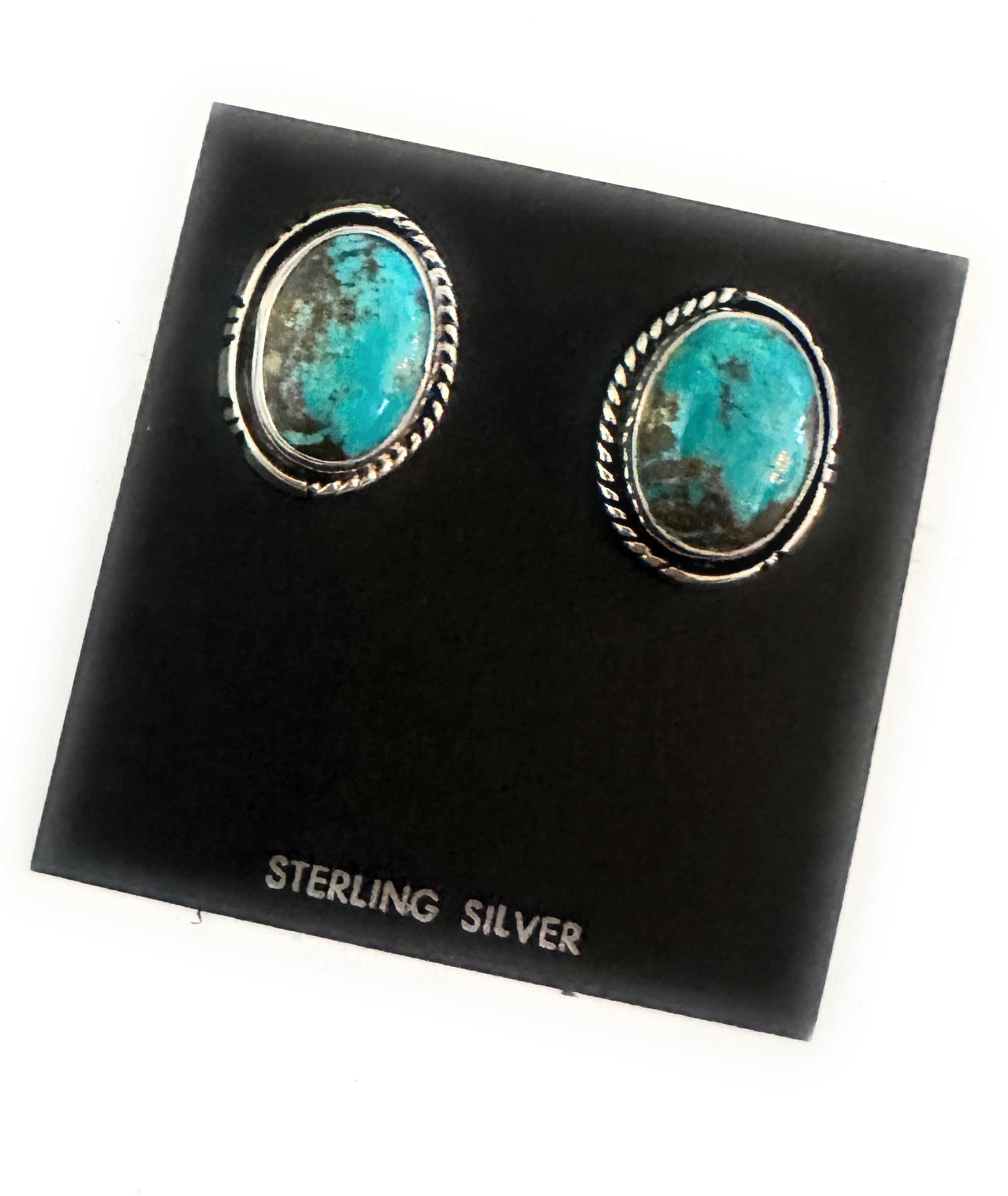 Navajo Kingman Turquoise & Sterling Silver Post Earrings