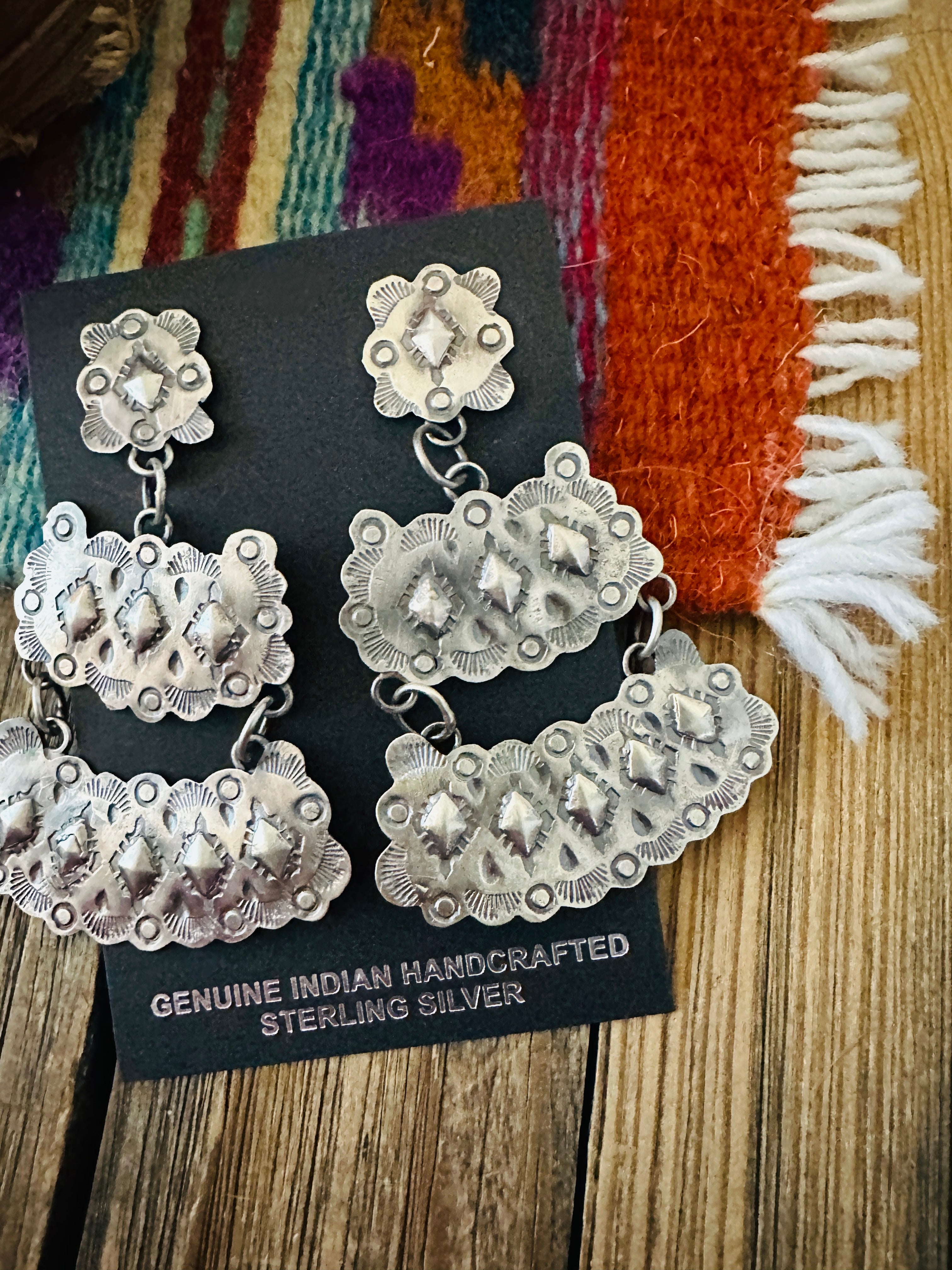 Handcrafted Sterling Silver Concho Dangle Earrings