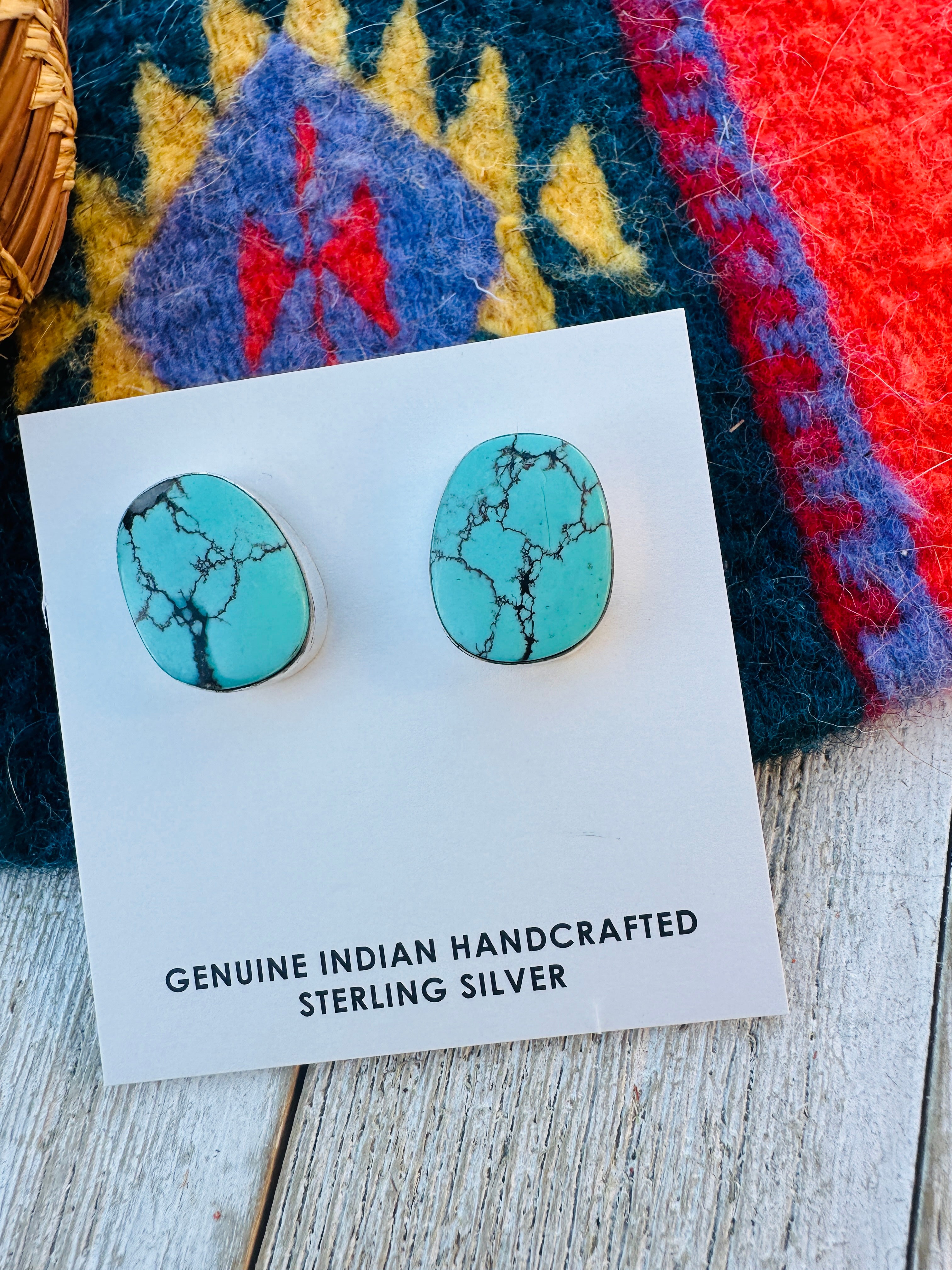 Handcrafted Kingman Web Turquoise & Sterling Silver Post Earrings