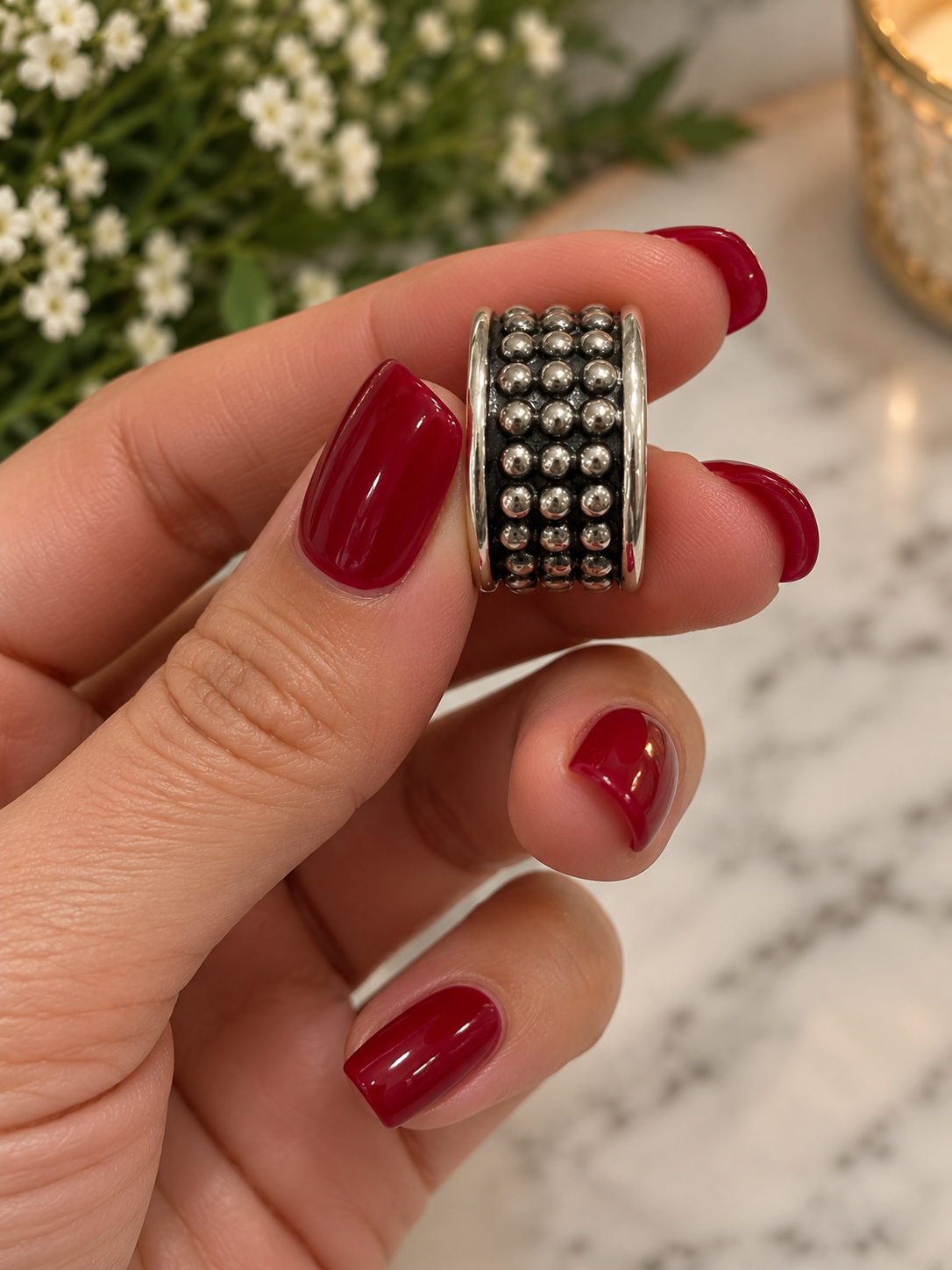Handmade Sterling Silver Ball Cigar Band Ring