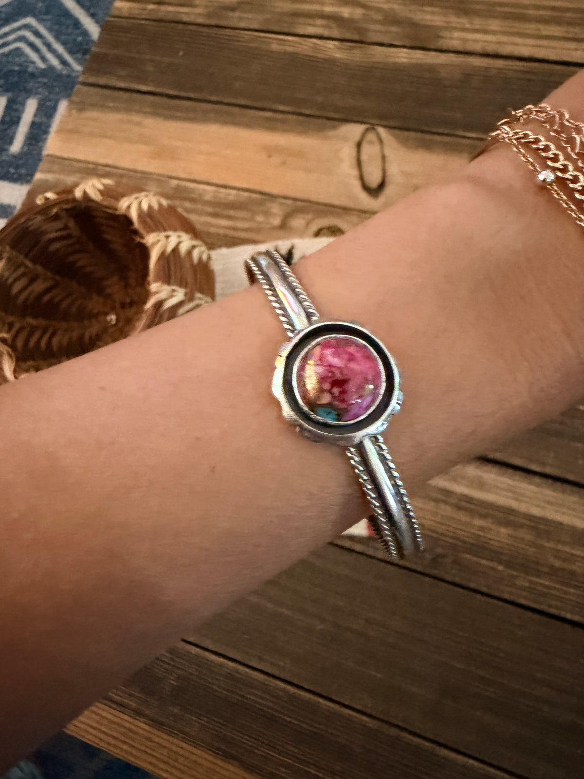Handcrafted Pink Dream Mojave & Sterling Silver Cuff Bracelet